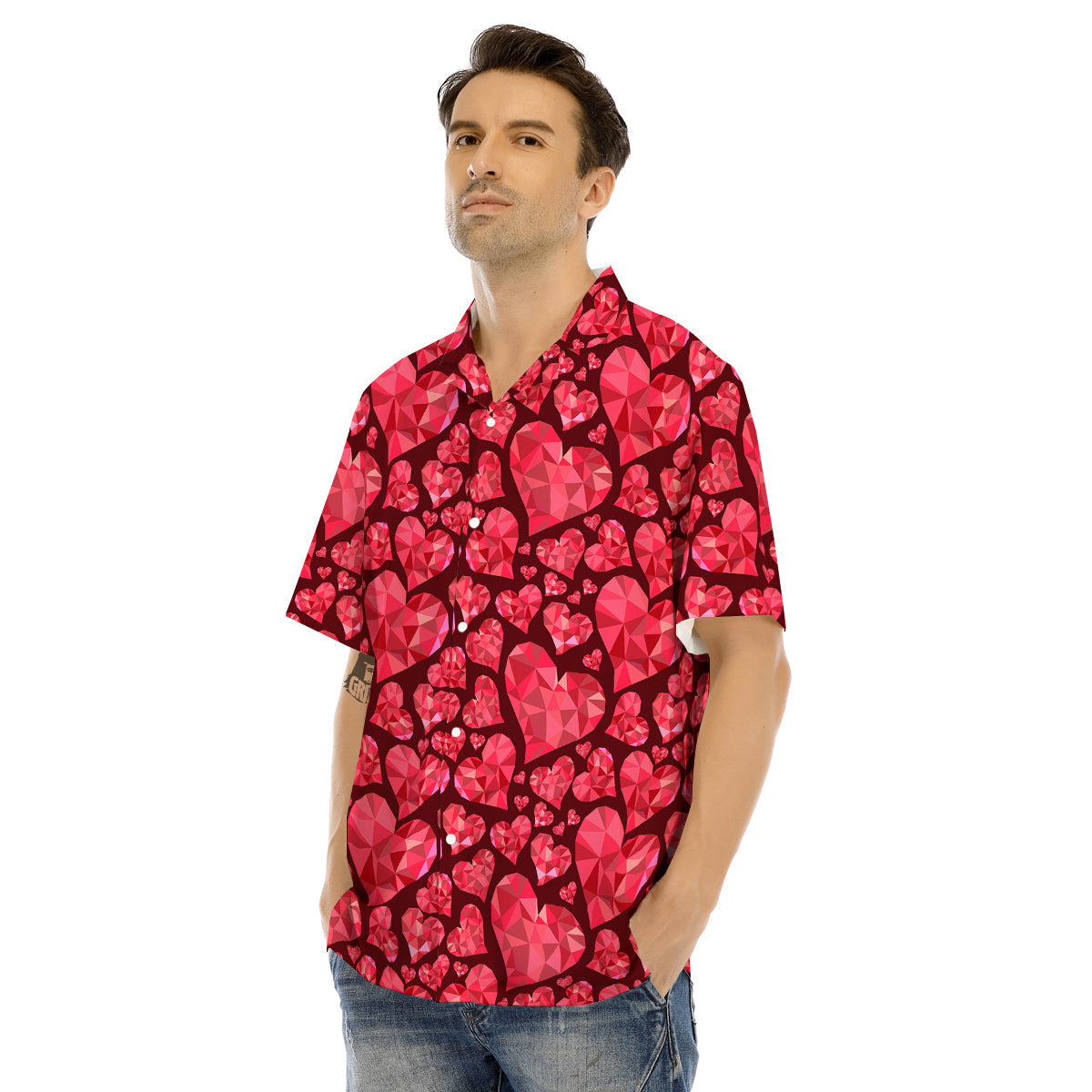 Geometric Heart Valentine's Day Print Pattern Men's Hawaiian Shirt-grizzshop