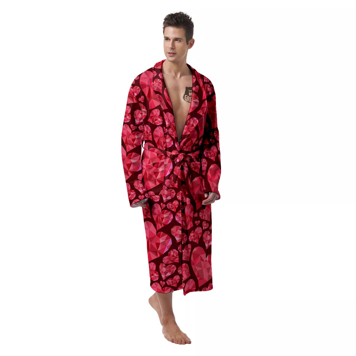 Geometric Heart Valentine's Day Print Pattern Men's Robe-grizzshop