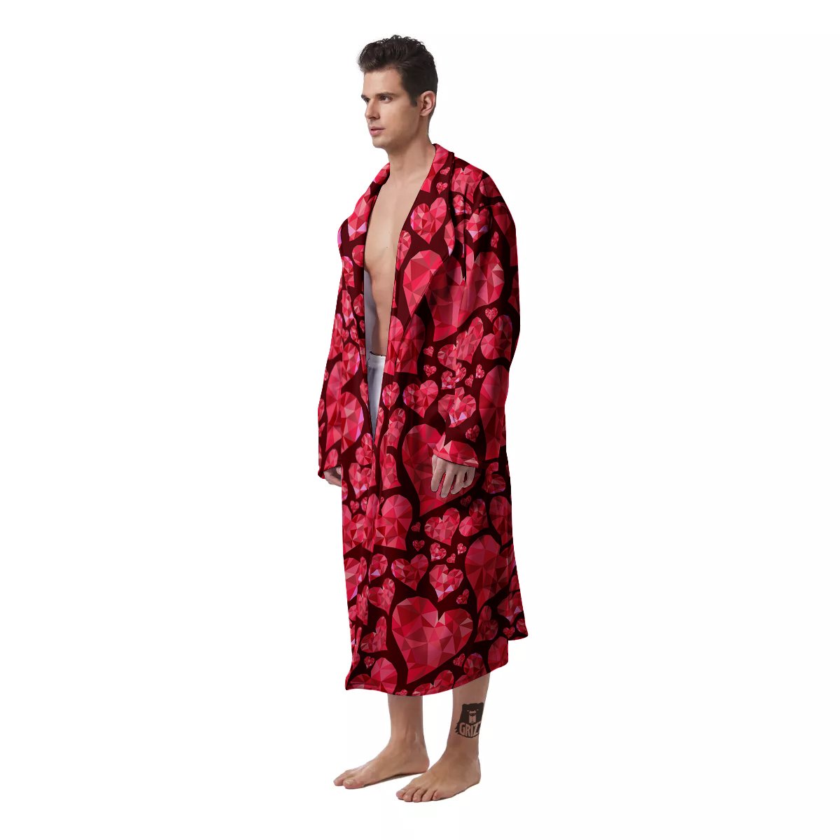 Geometric Heart Valentine's Day Print Pattern Men's Robe-grizzshop