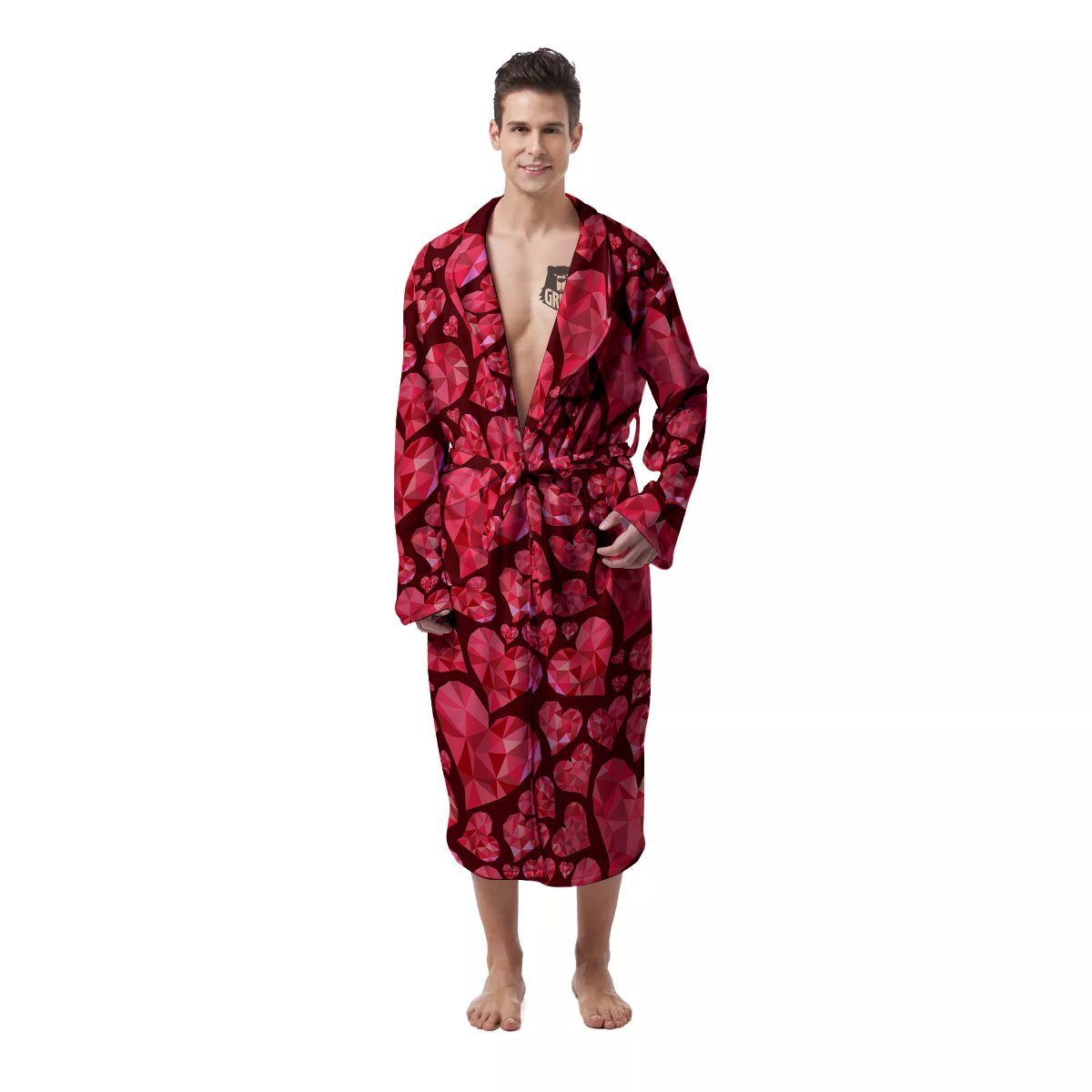 Geometric Heart Valentine's Day Print Pattern Men's Robe-grizzshop