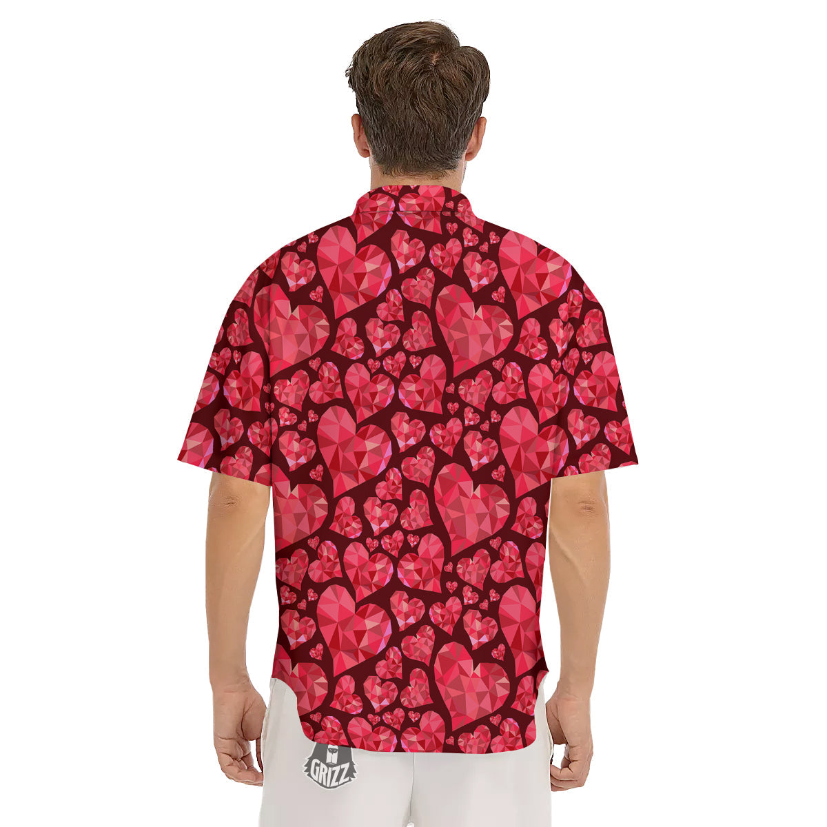 Geometric Heart Valentine's Day Print Pattern Men's Short Sleeve Shirts-grizzshop