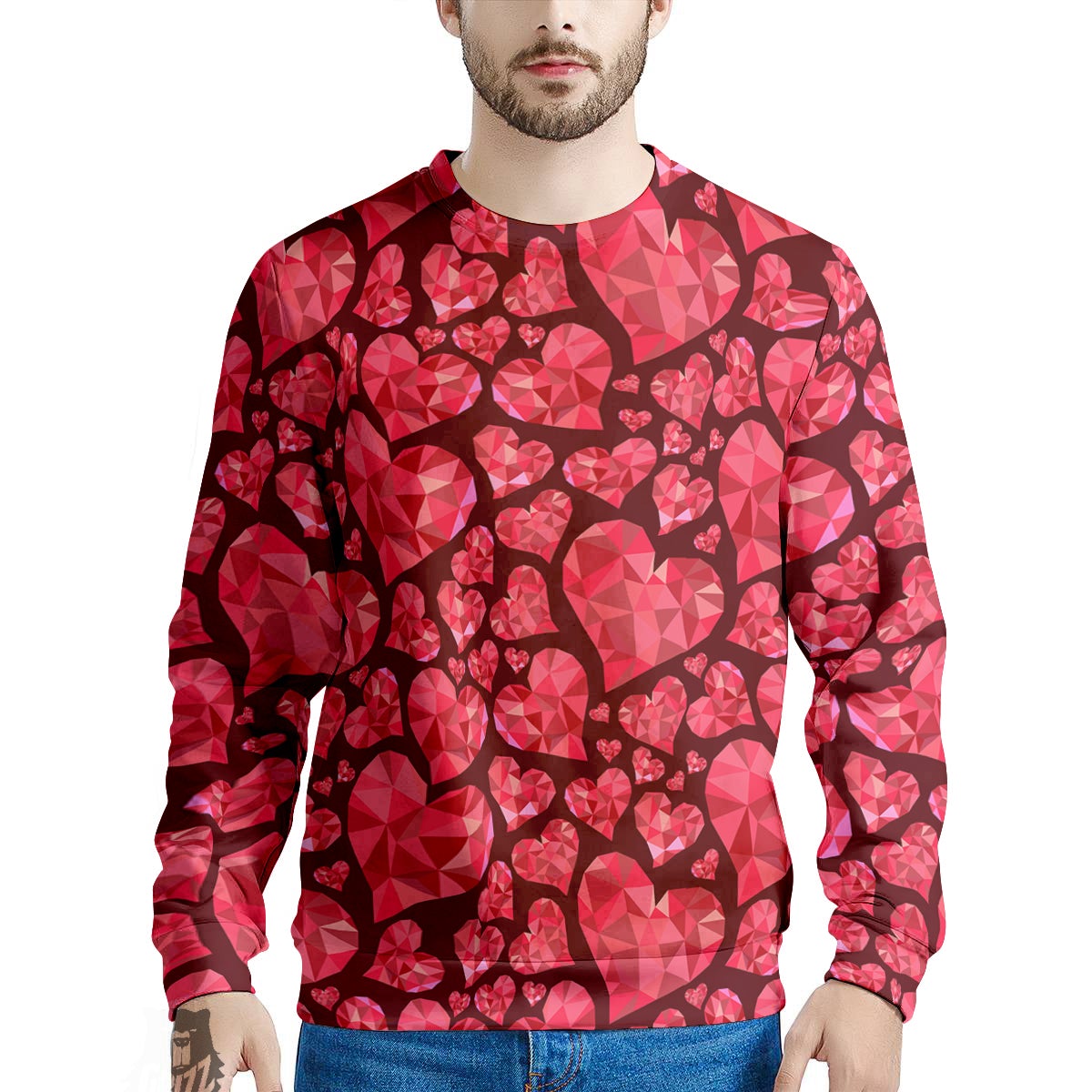 Geometric Heart Valentine's Day Print Pattern Men's Sweatshirt-grizzshop