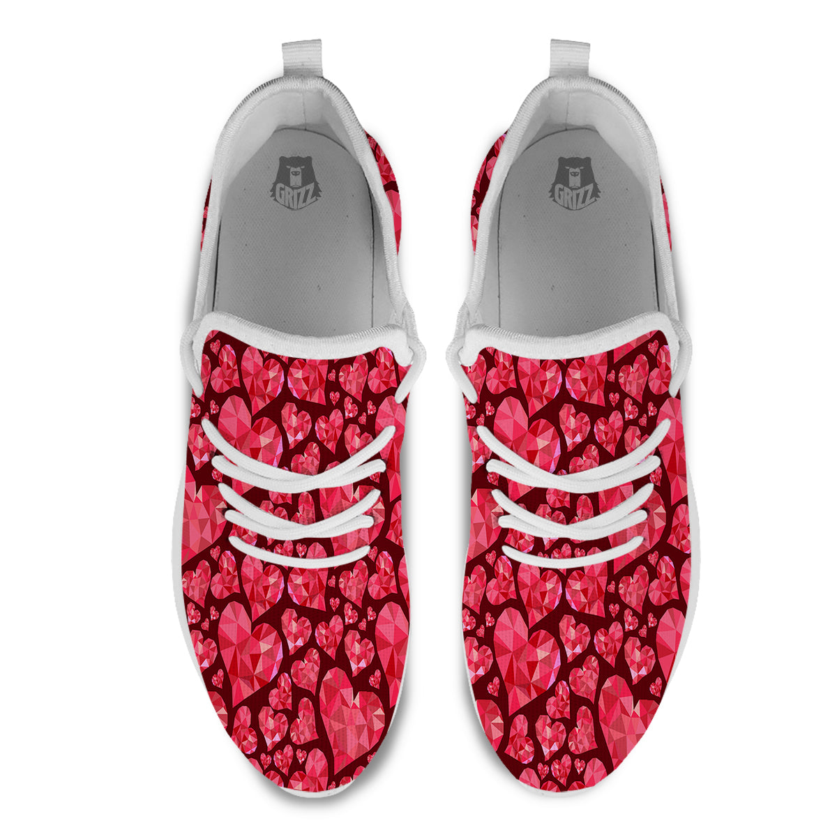 Geometric Heart Valentine's Day Print Pattern White Athletic Shoes-grizzshop