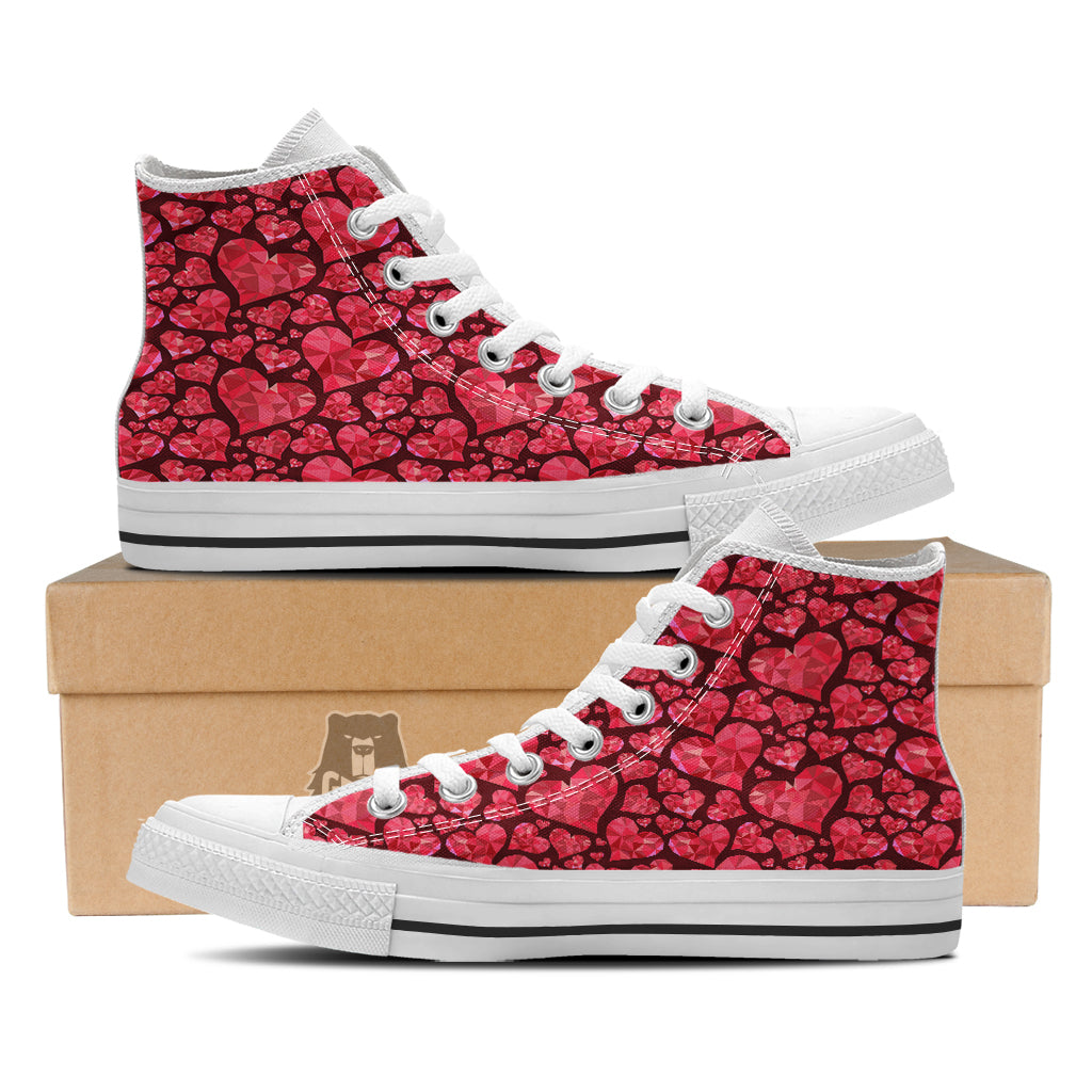 Geometric Heart Valentine's Day Print Pattern White High Top Shoes-grizzshop