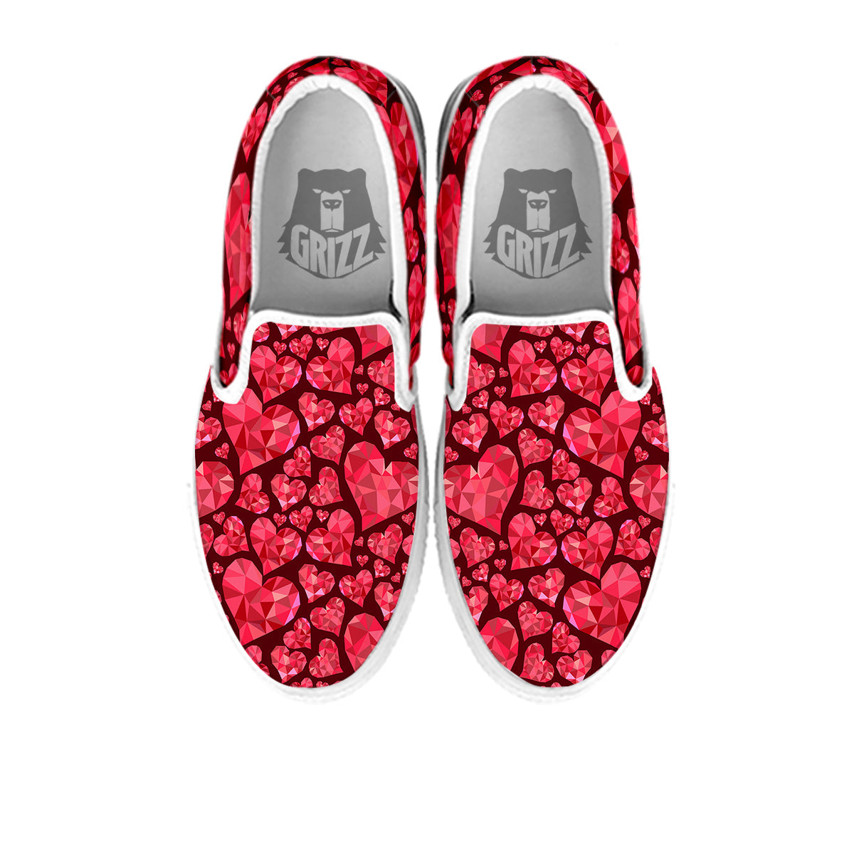 Geometric Heart Valentine's Day Print Pattern White Slip On Shoes-grizzshop