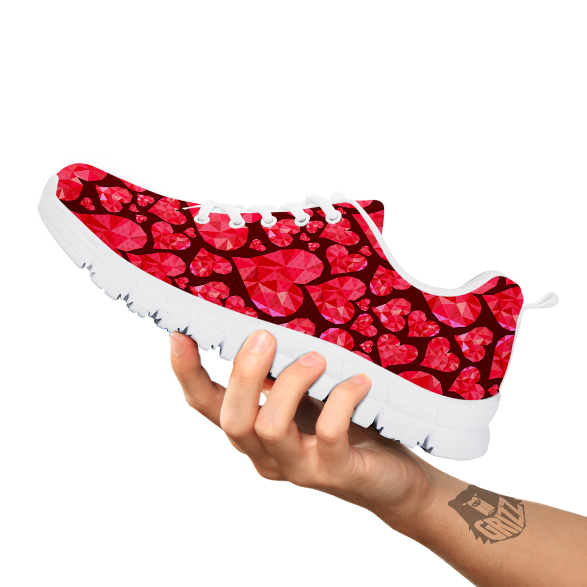 Geometric Heart Valentine's Day Print Pattern White Sneaker-grizzshop