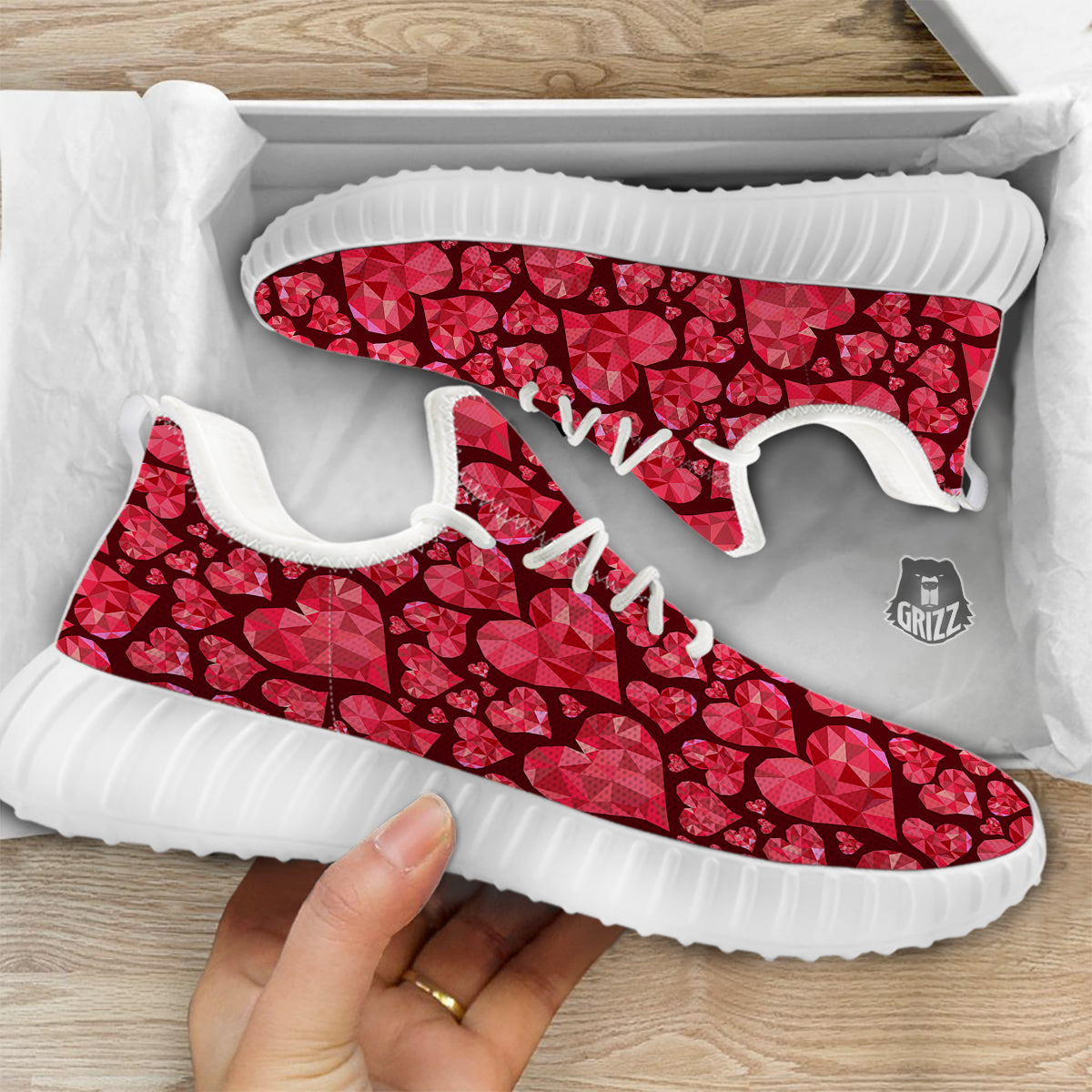 Geometric Heart Valentine's Day Print Pattern White Walking Shoes-grizzshop