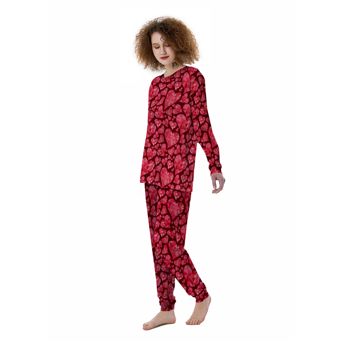 Geometric Heart Valentine's Day Print Pattern Women's Pajamas-grizzshop