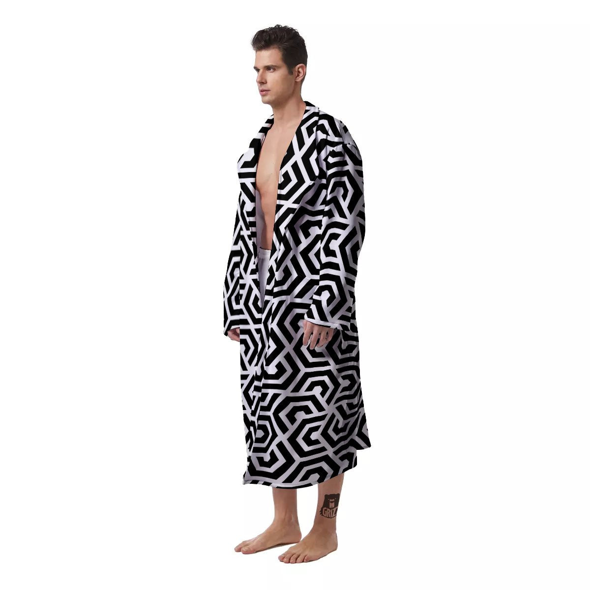 Geometric Hexagon Print Pattern Men's Robe-grizzshop