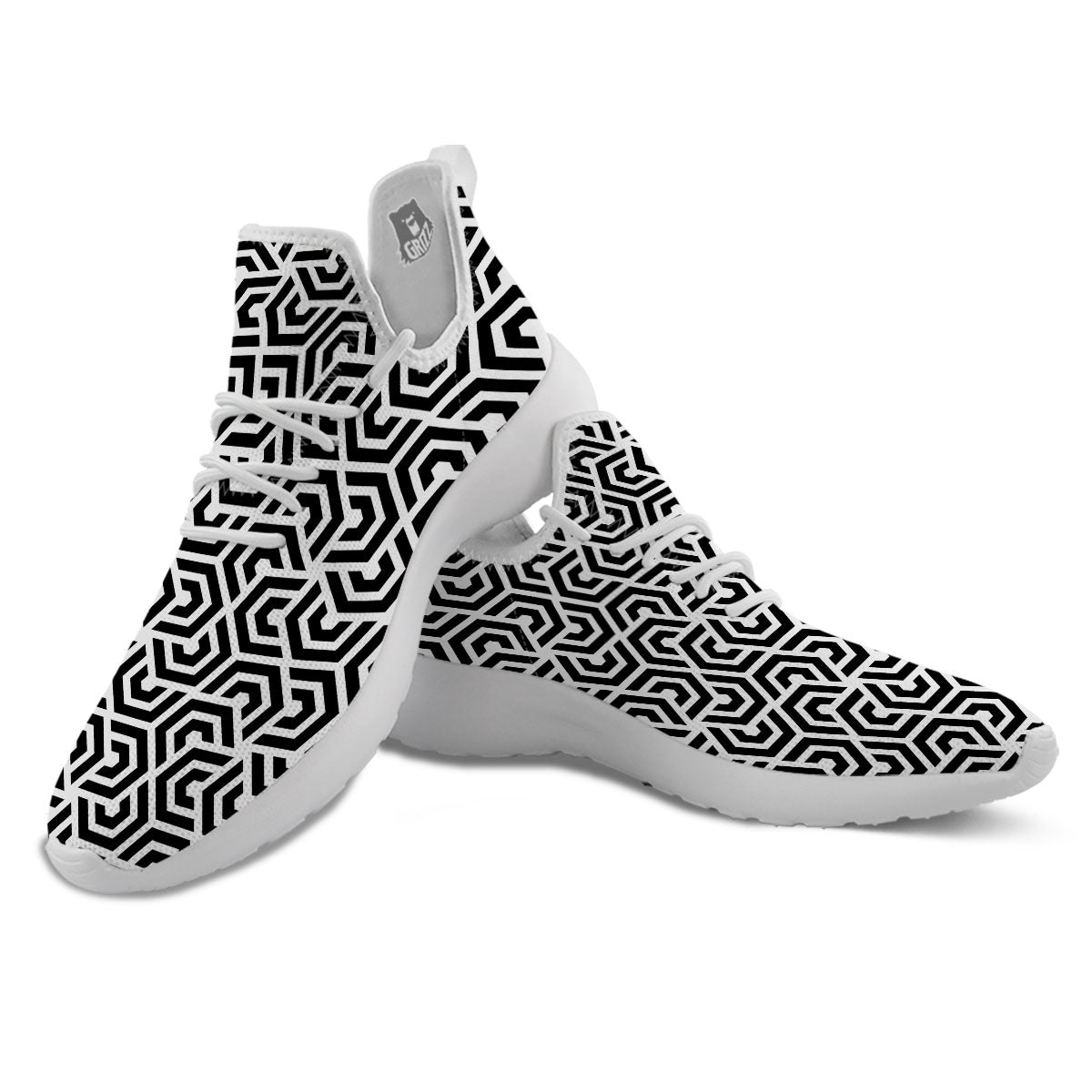 Geometric Hexagon Print Pattern White Athletic Shoes-grizzshop