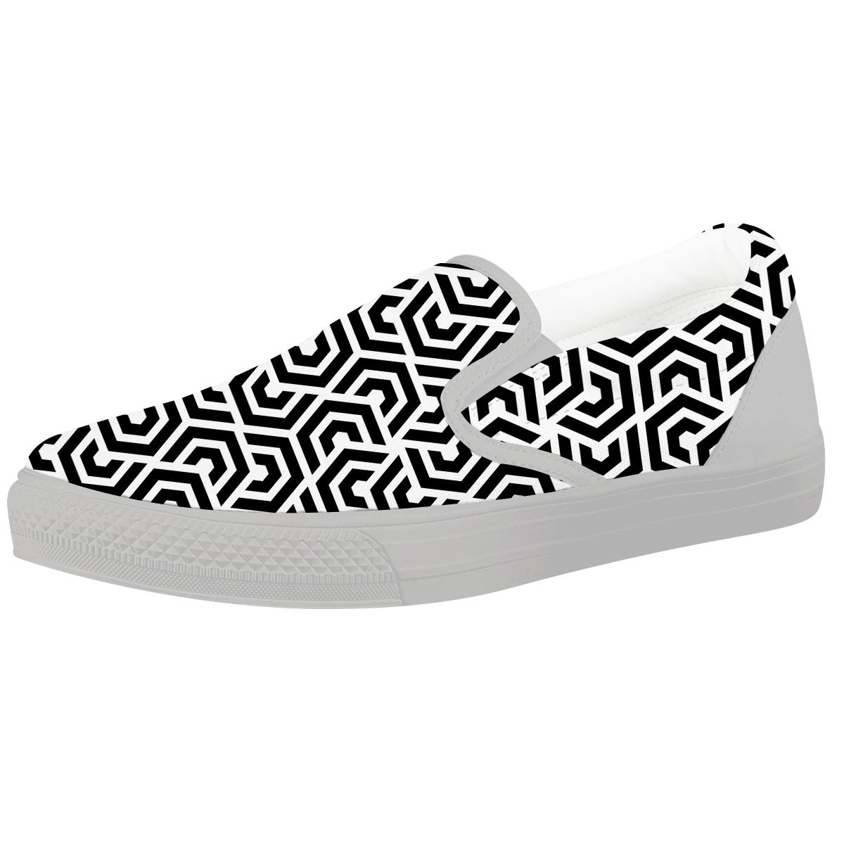 Geometric Hexagon Print Pattern White Slip On Shoes-grizzshop