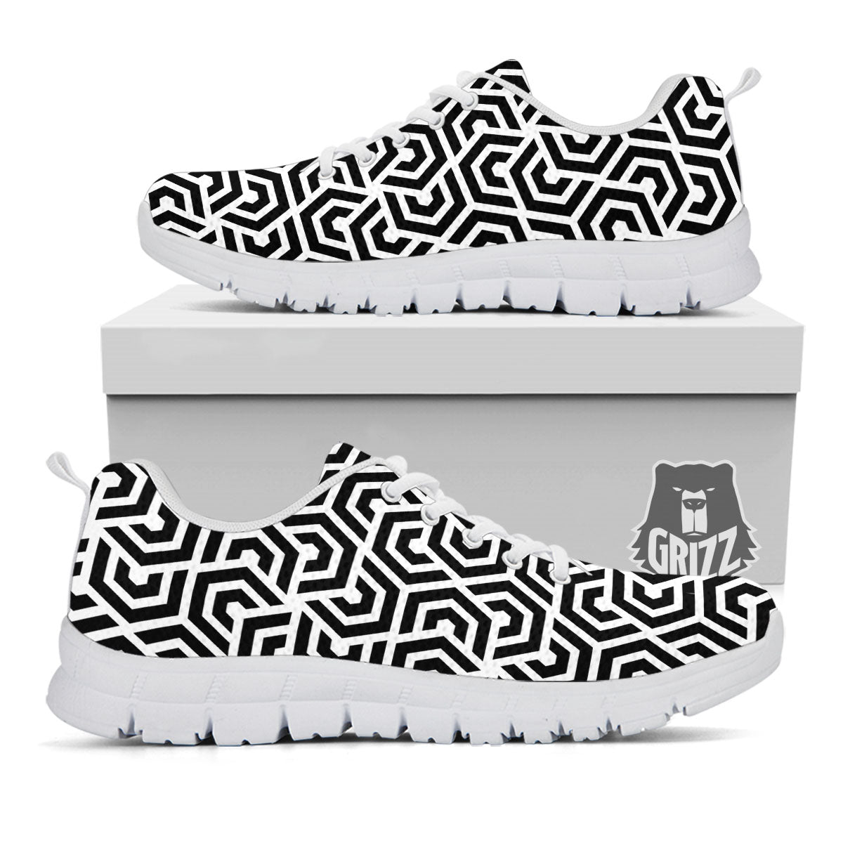 Geometric Hexagon Print Pattern White Sneaker-grizzshop