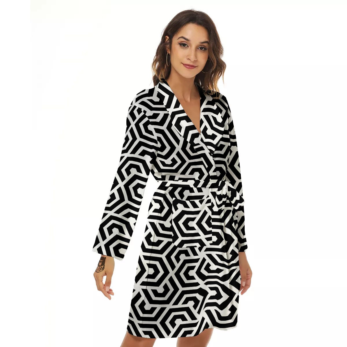 Geometric Hexagon Print Pattern Women's Robe-grizzshop