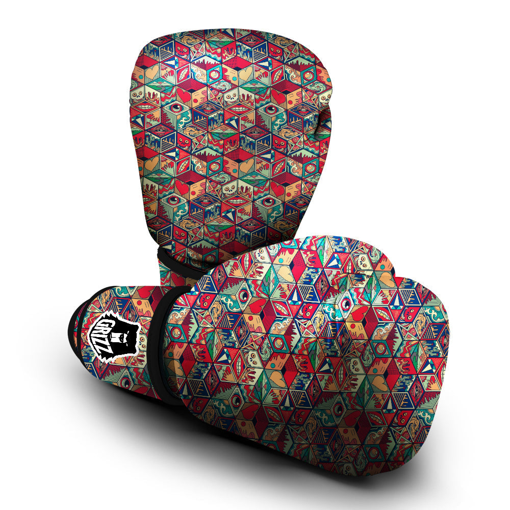 Geometric Hexagon Vintage Print Pattern Boxing Gloves-grizzshop