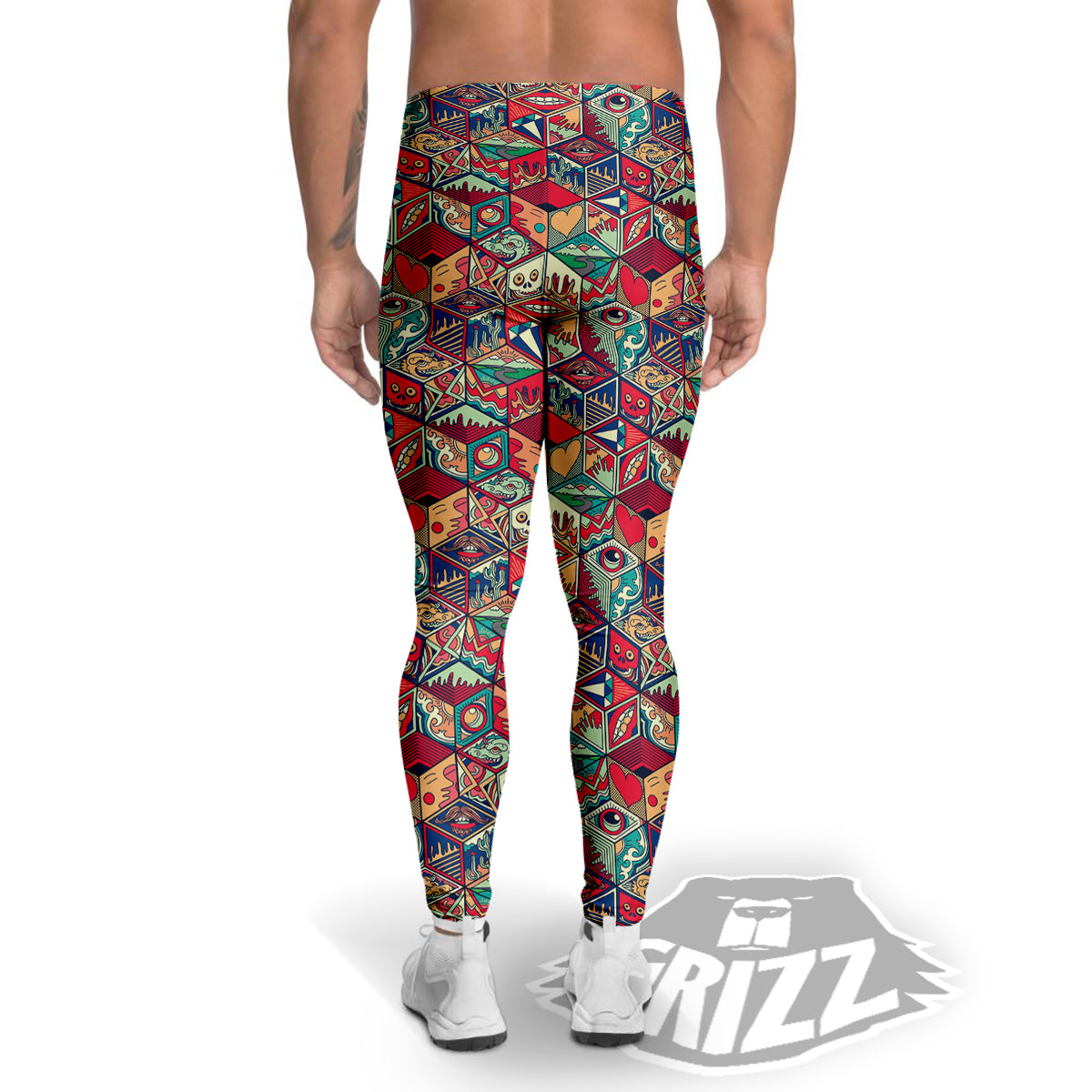 Geometric Hexagon Vintage Print Pattern Men's Leggings-grizzshop