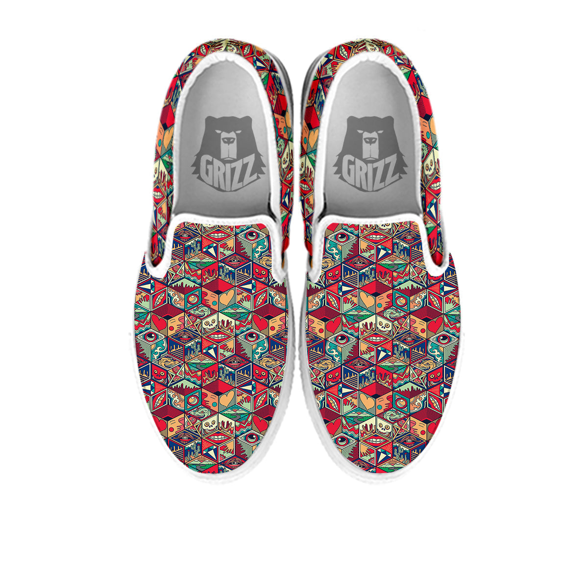 Geometric Hexagon Vintage Print Pattern White Slip On Shoes-grizzshop