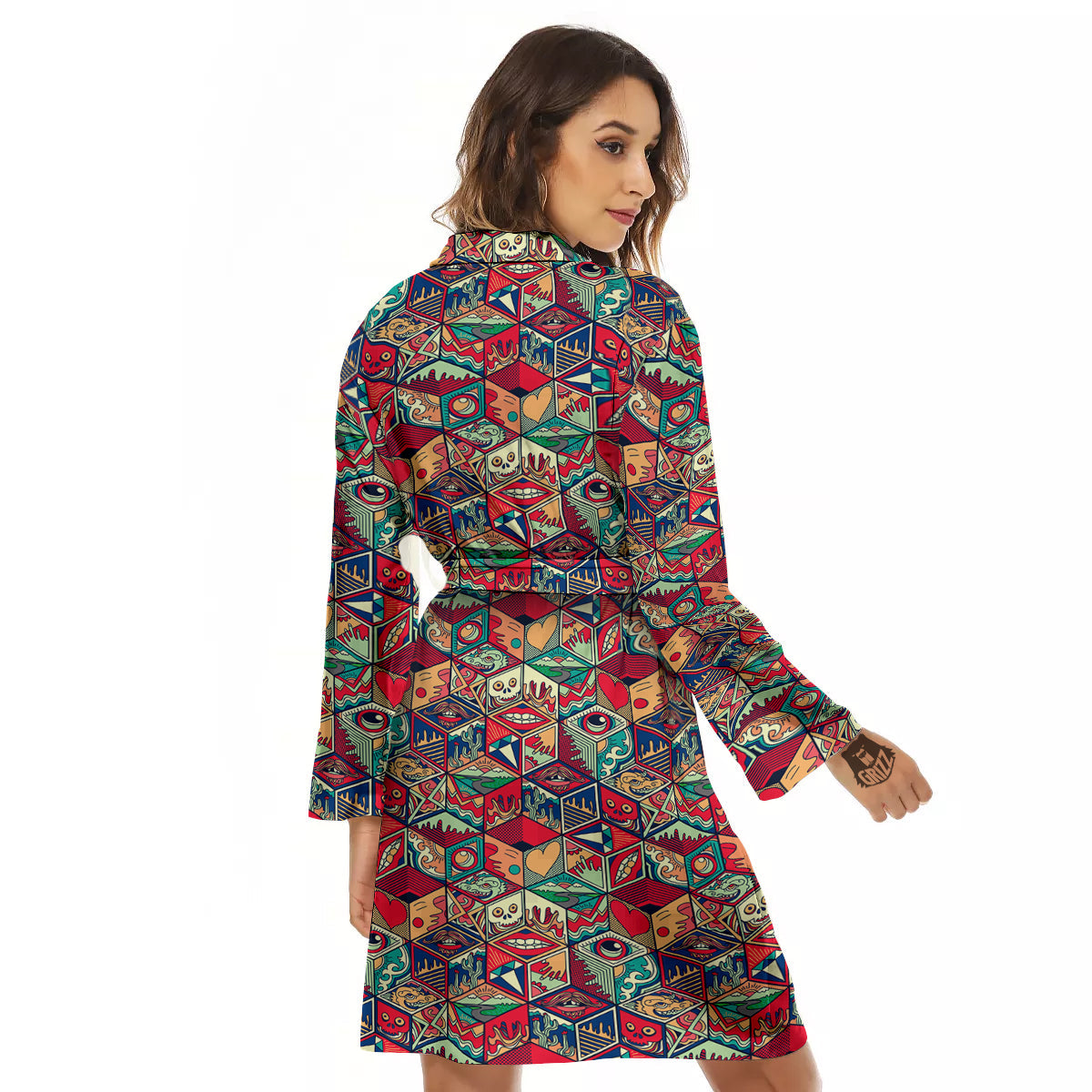 Geometric Hexagon Vintage Print Pattern Women's Robe-grizzshop