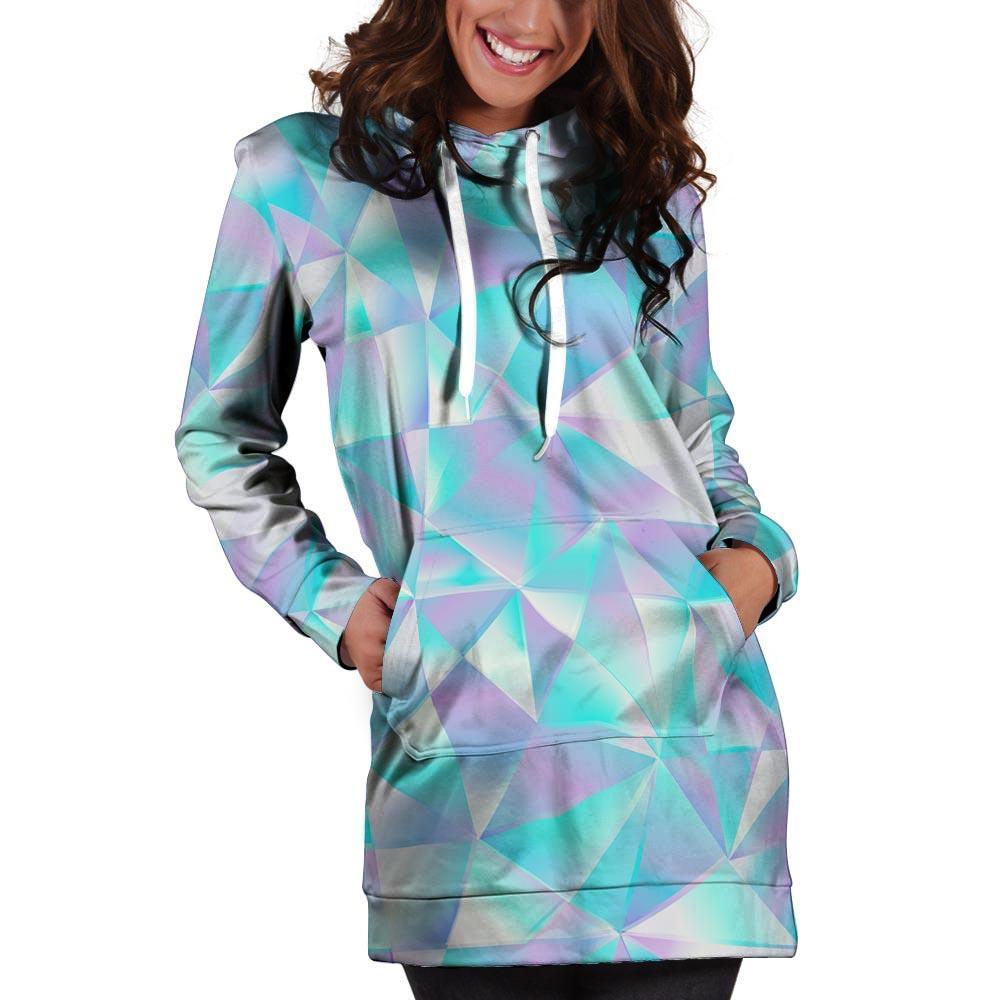 Geometric Holographic Hoodie Dress-grizzshop