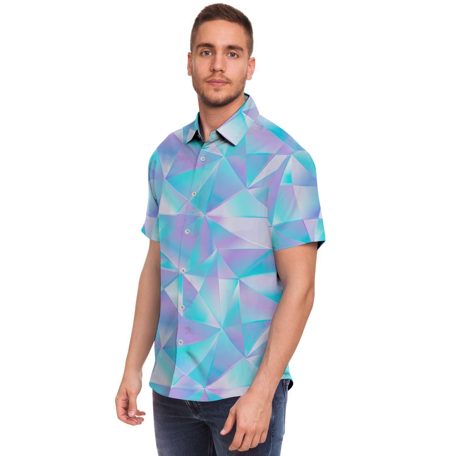 Geometric Holographic Men's Short Sleeve Shirt-grizzshop