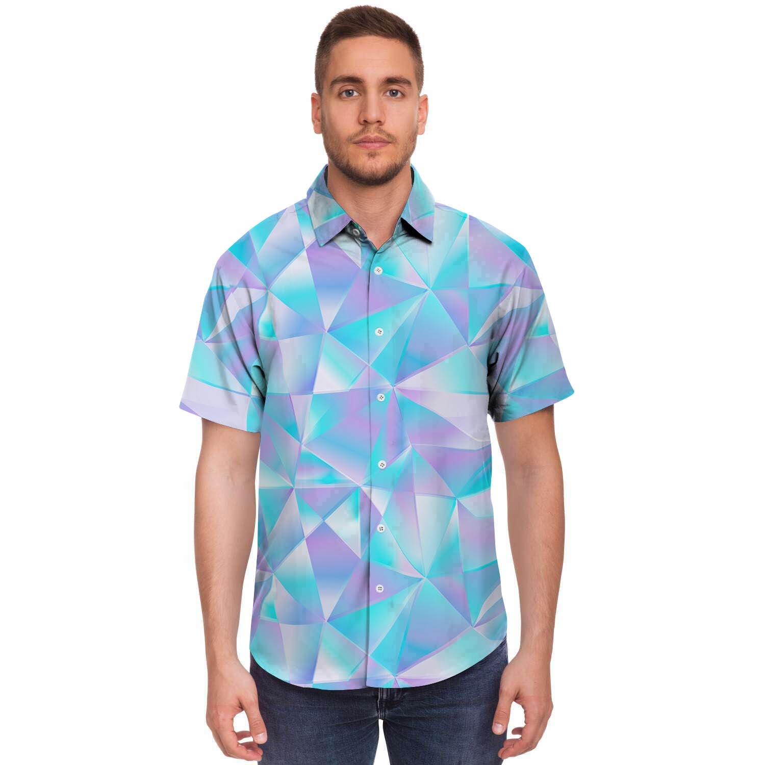 Geometric Holographic Men's Short Sleeve Shirt-grizzshop