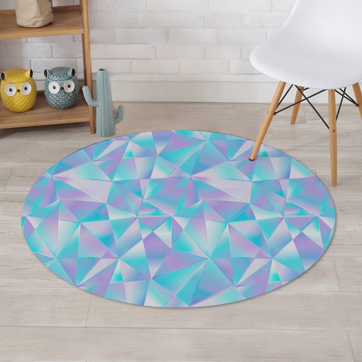 Geometric Holographic Round Rug-grizzshop