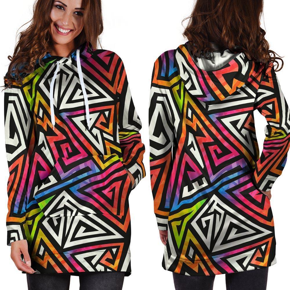 Geometric Hoodie Dress-grizzshop