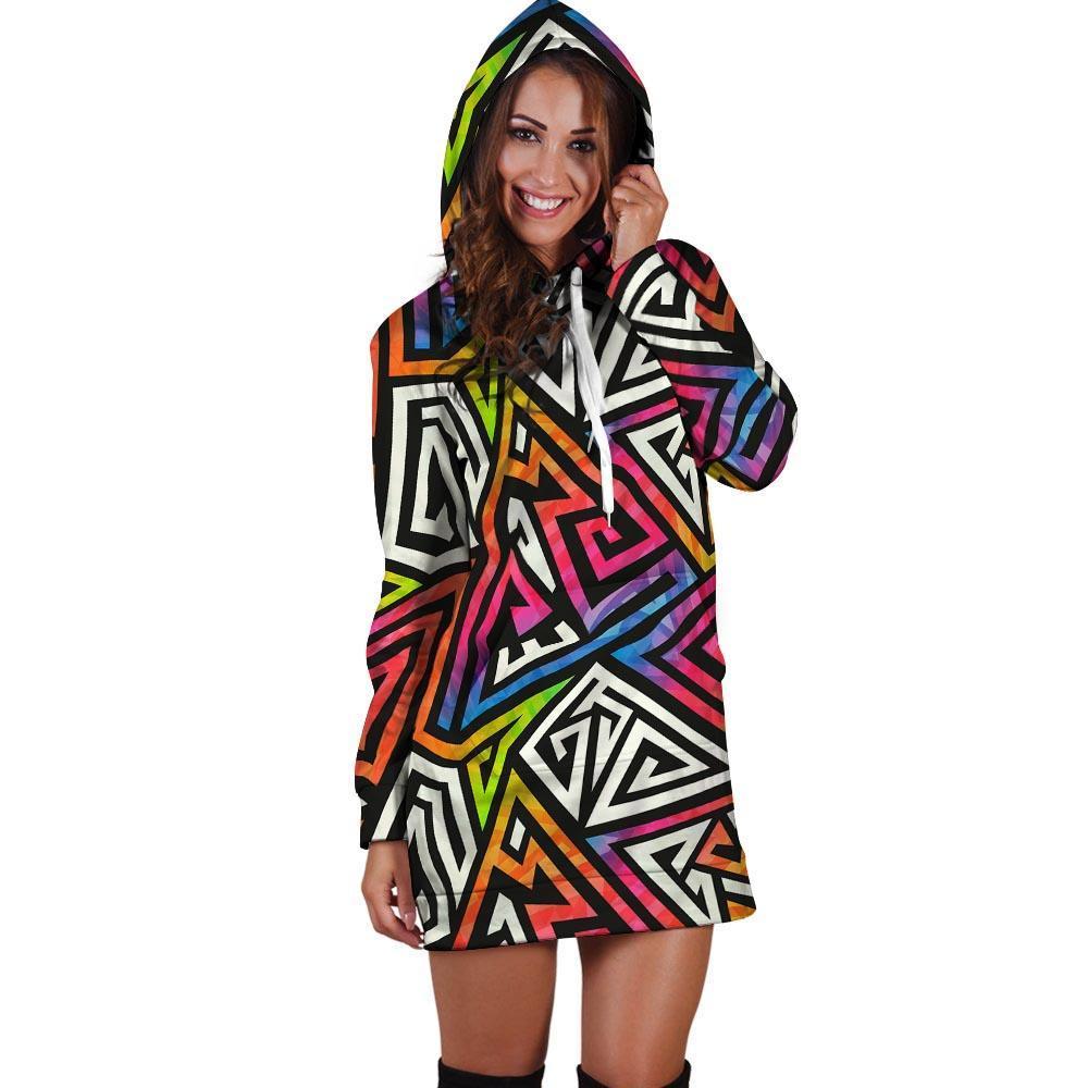 Geometric Hoodie Dress-grizzshop