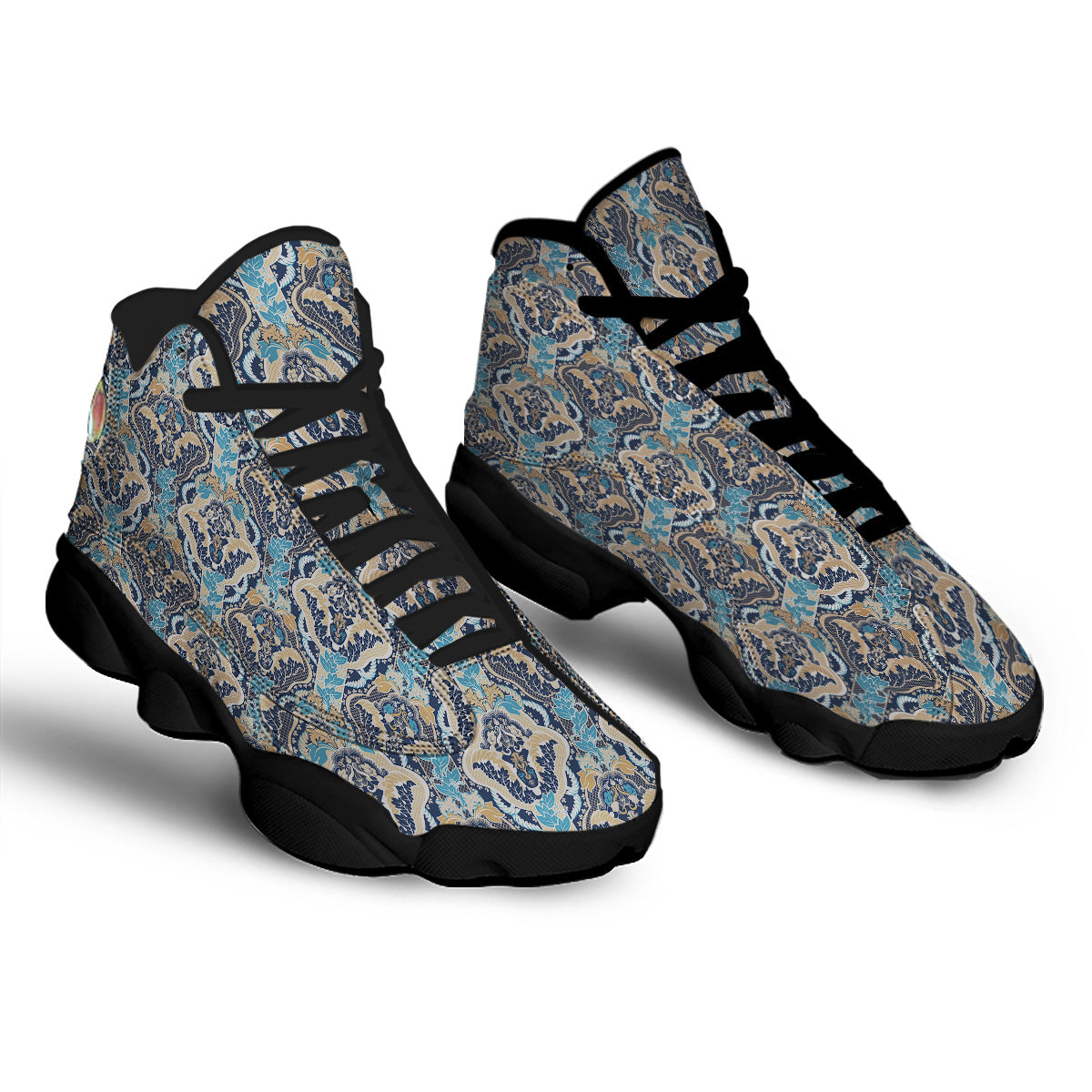 Geometric Indian Ornamental Print Pattern Black Basketball Shoes-grizzshop