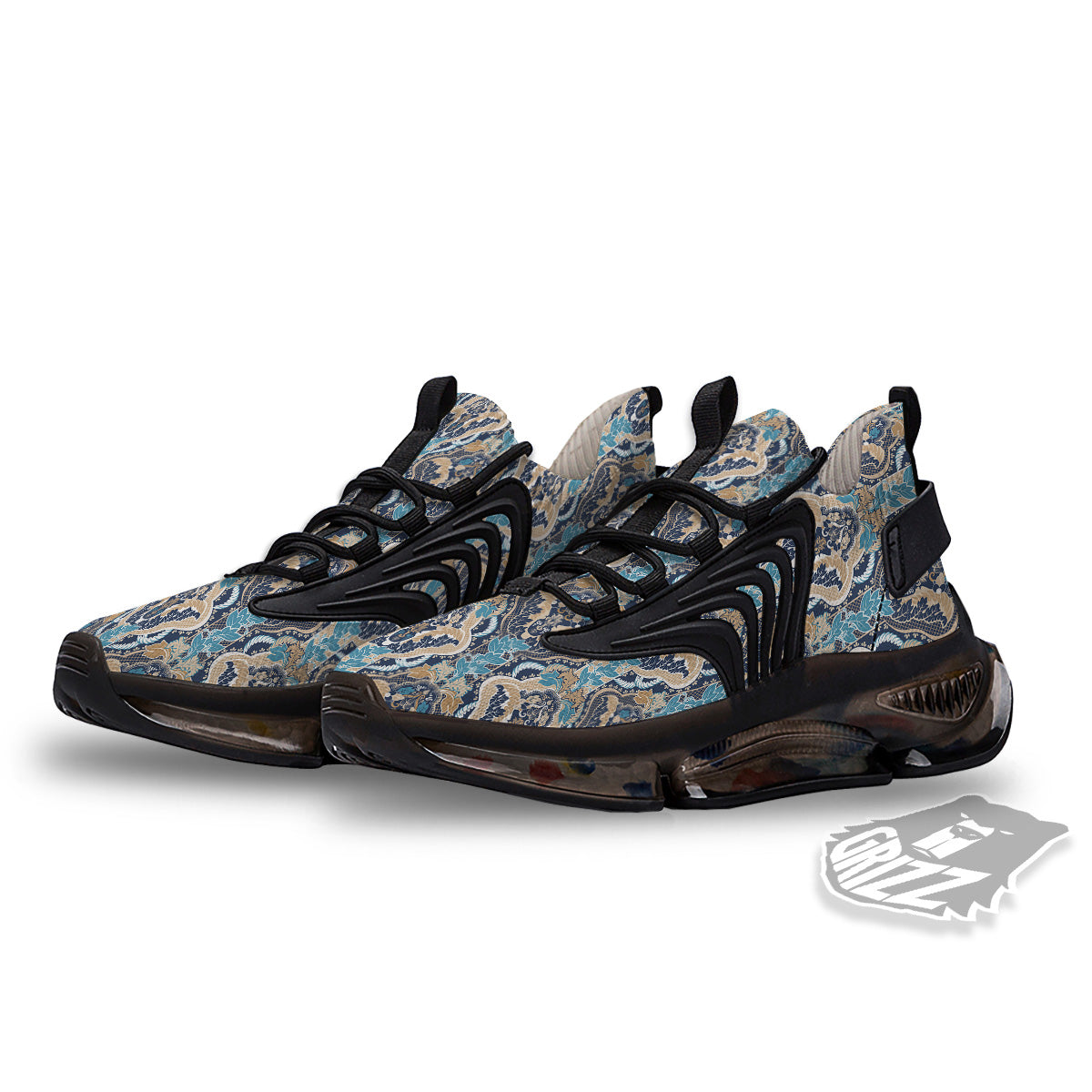Geometric Indian Ornamental Print Pattern Black Gym Shoes-grizzshop