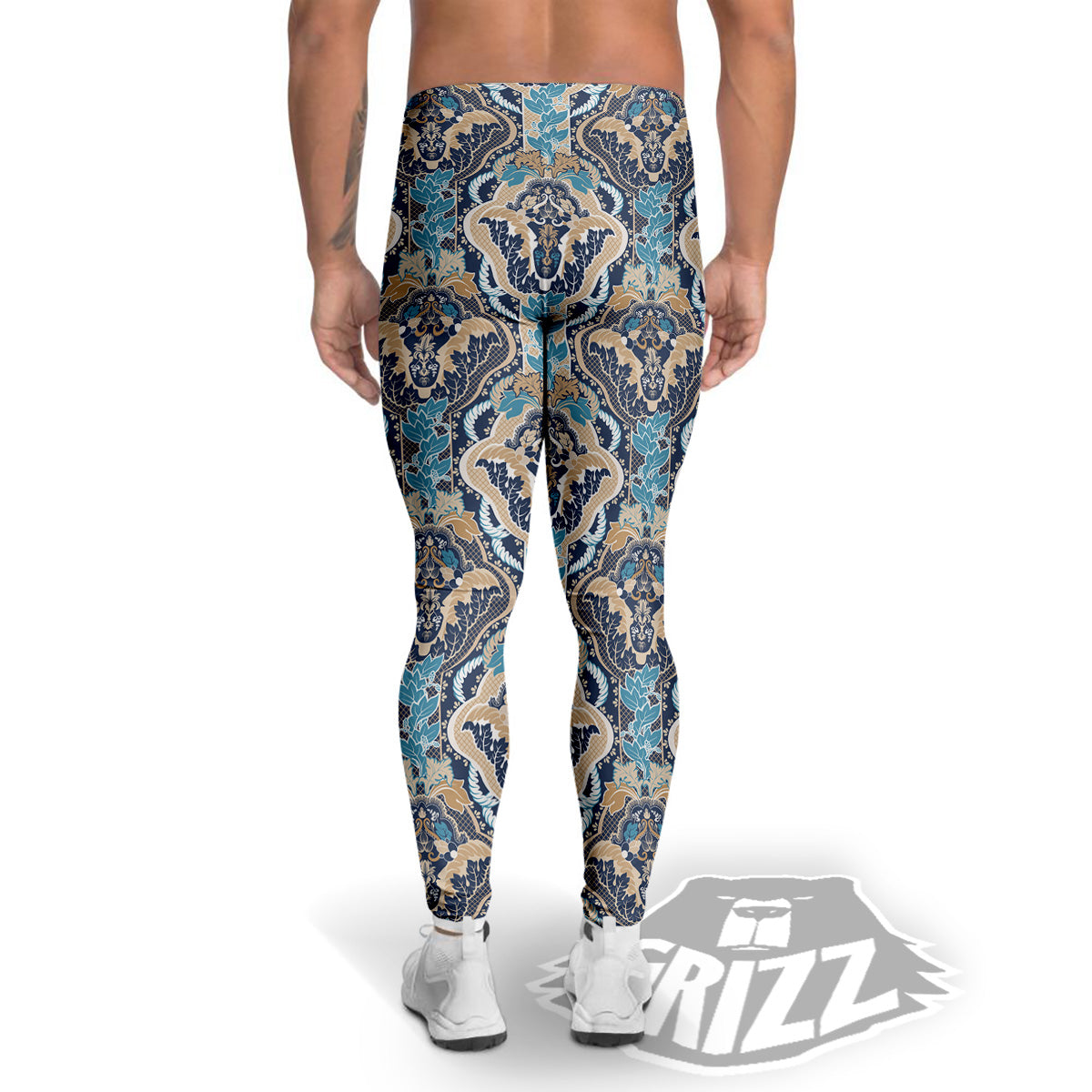 Geometric Indian Ornamental Print Pattern Men's Leggings-grizzshop