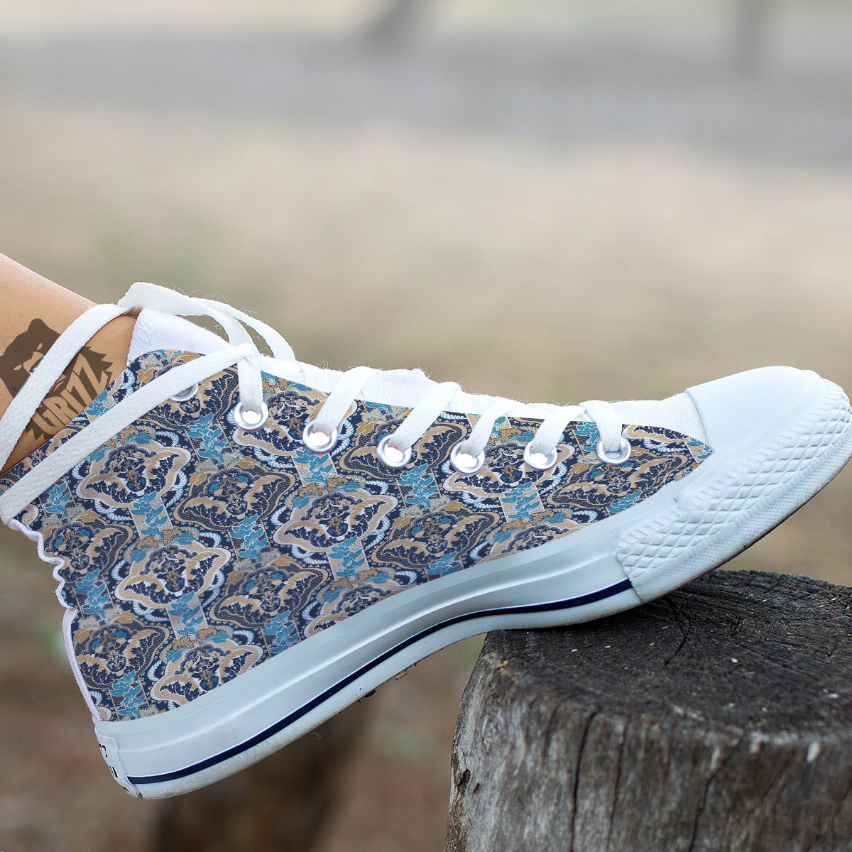 Geometric Indian Ornamental Print Pattern White High Top Shoes-grizzshop