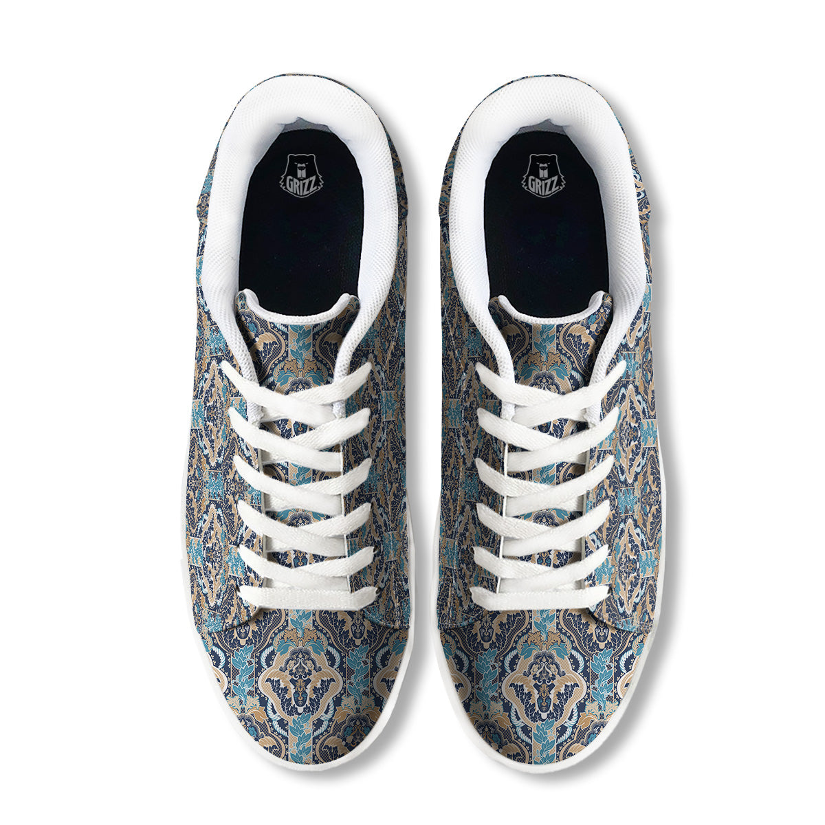 Geometric Indian Ornamental Print Pattern White Low Top Sneakers-grizzshop