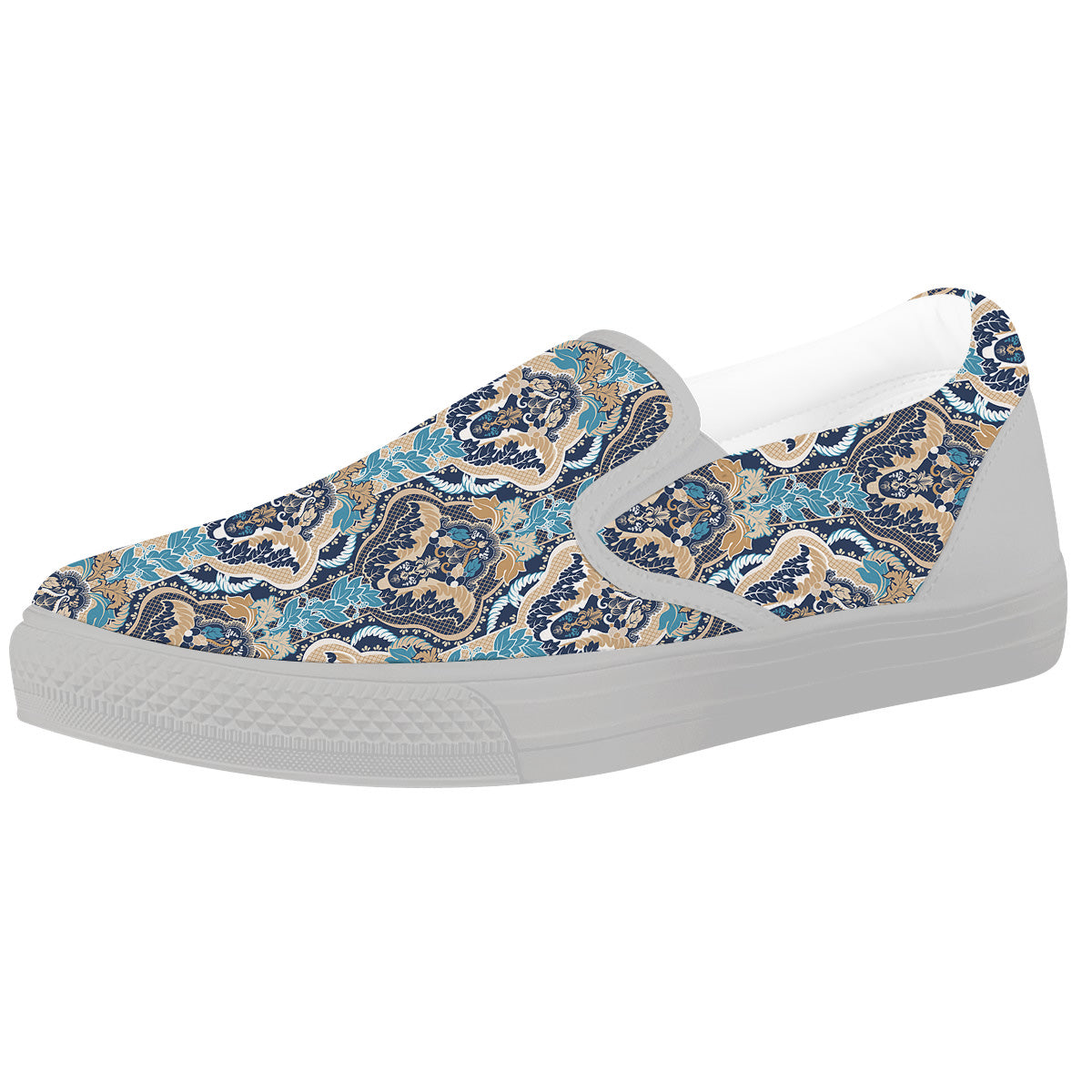 Geometric Indian Ornamental Print Pattern White Slip On Shoes-grizzshop