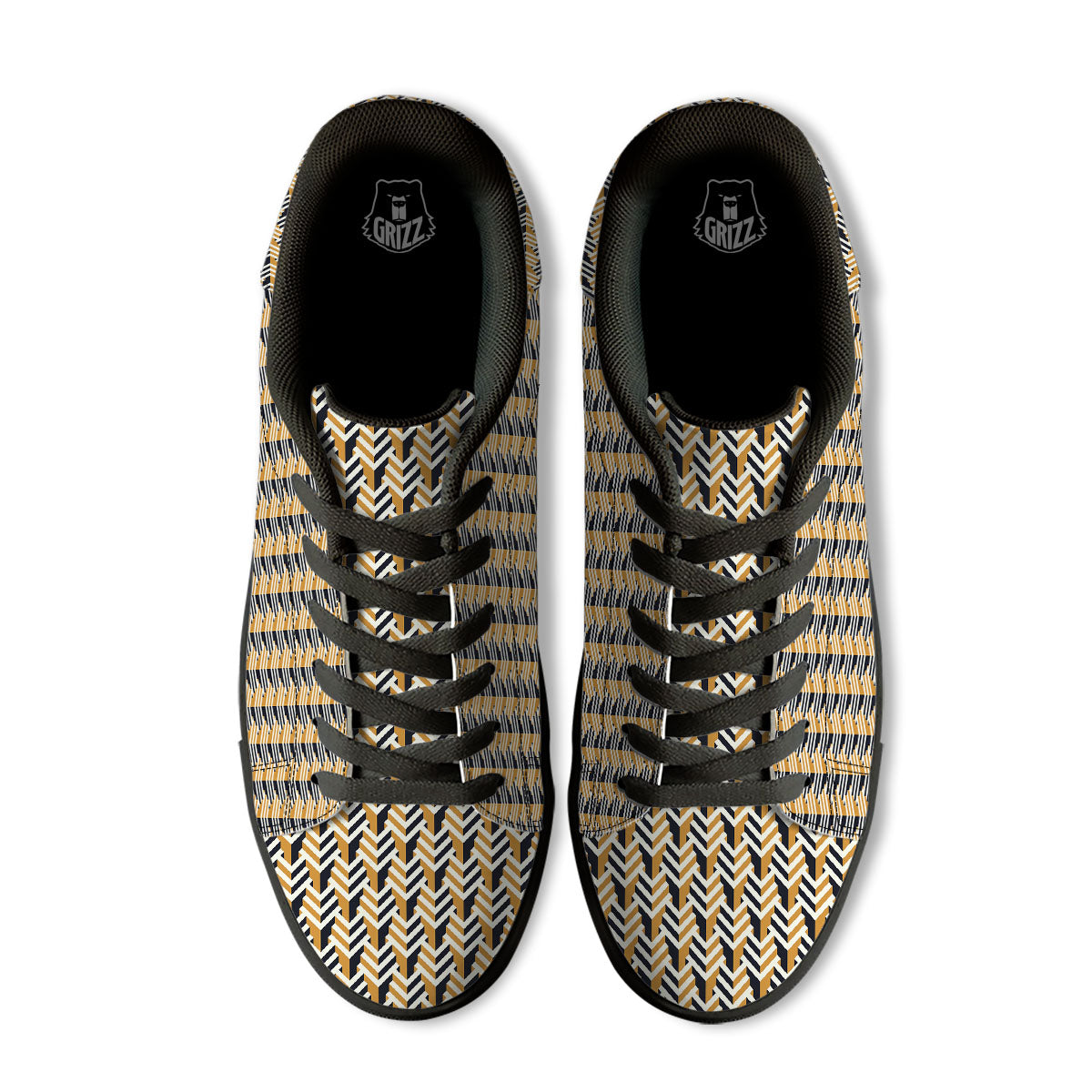 Geometric Isometric Print Pattern Black Low Top Sneakers-grizzshop