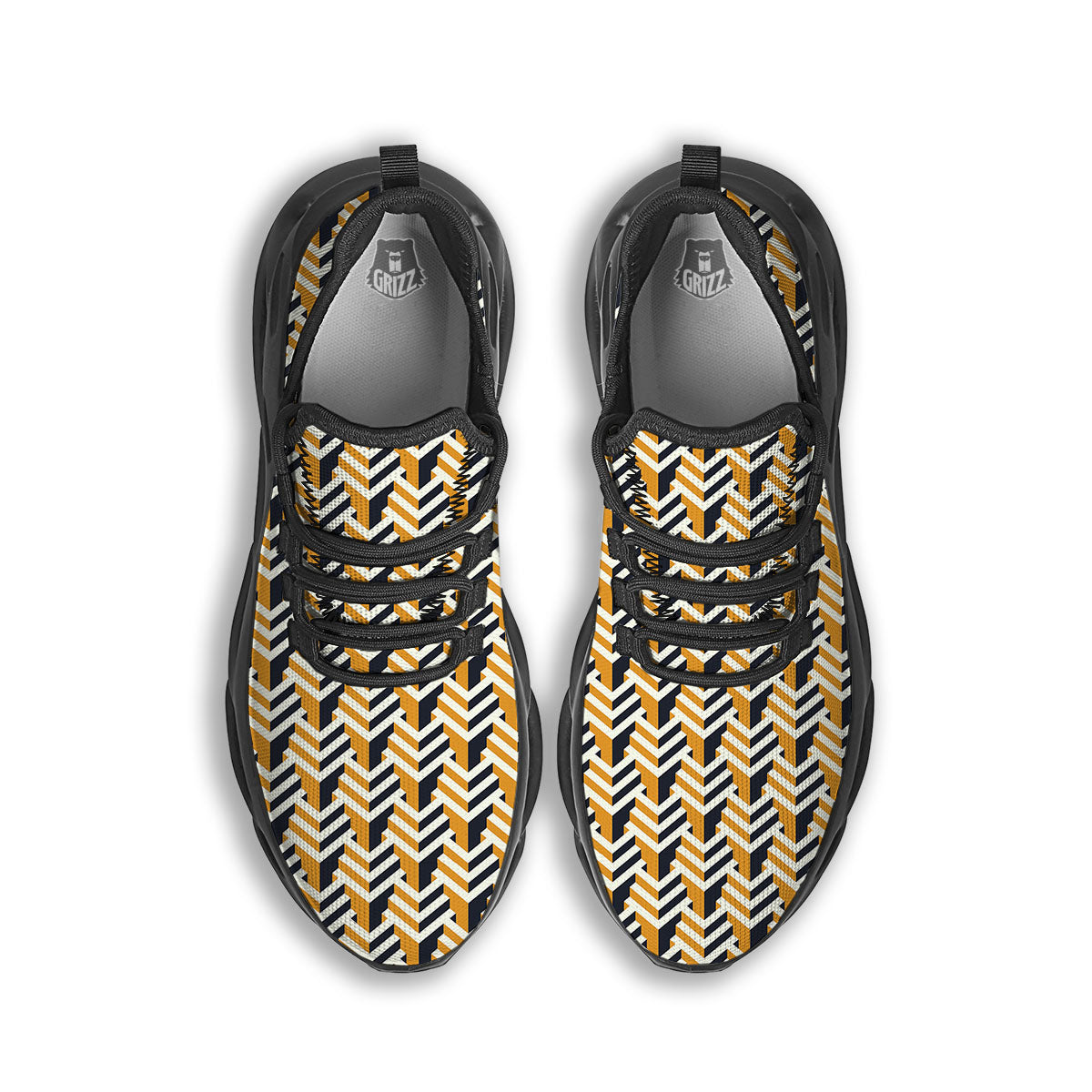 Geometric Isometric Print Pattern Black Running Shoes-grizzshop