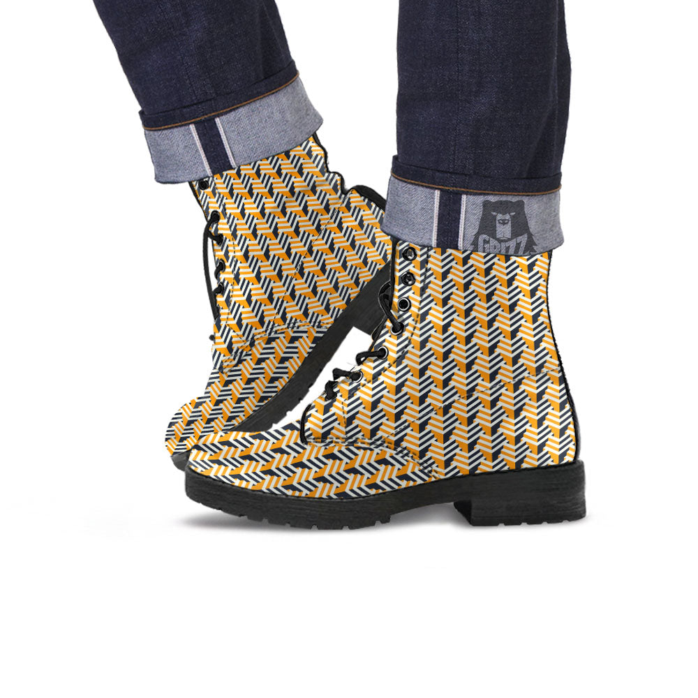 Geometric Isometric Print Pattern Leather Boots-grizzshop