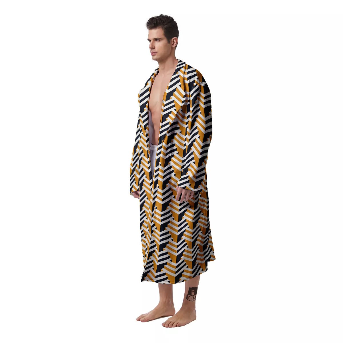 Geometric Isometric Print Pattern Men's Robe-grizzshop