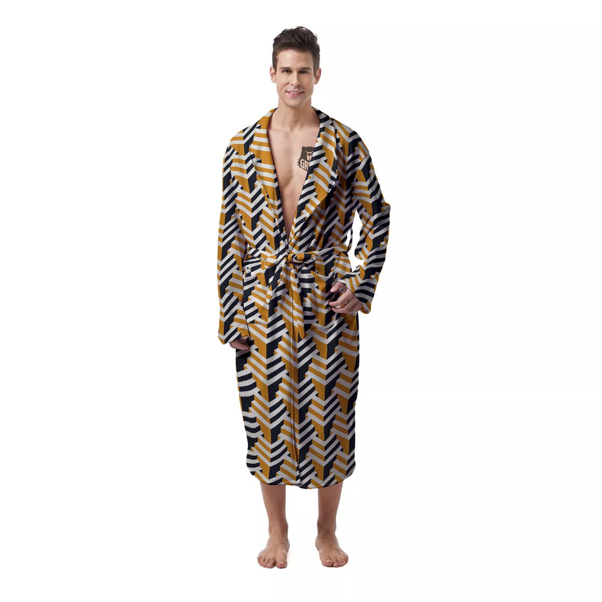 Geometric Isometric Print Pattern Men's Robe-grizzshop