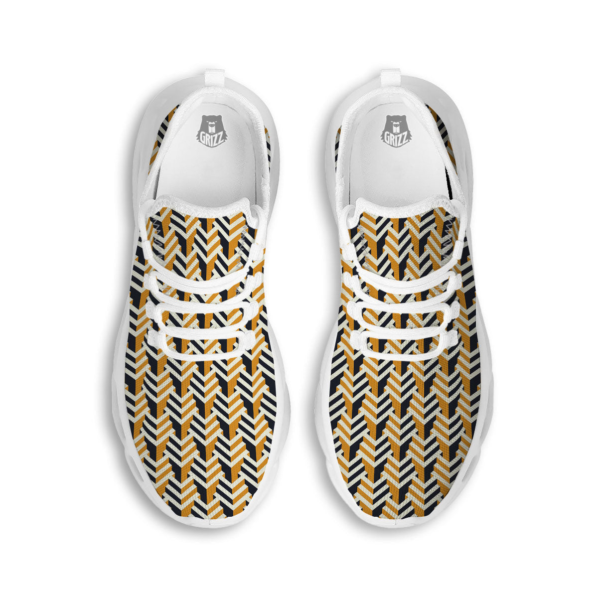 Geometric Isometric Print Pattern White Running Shoes-grizzshop