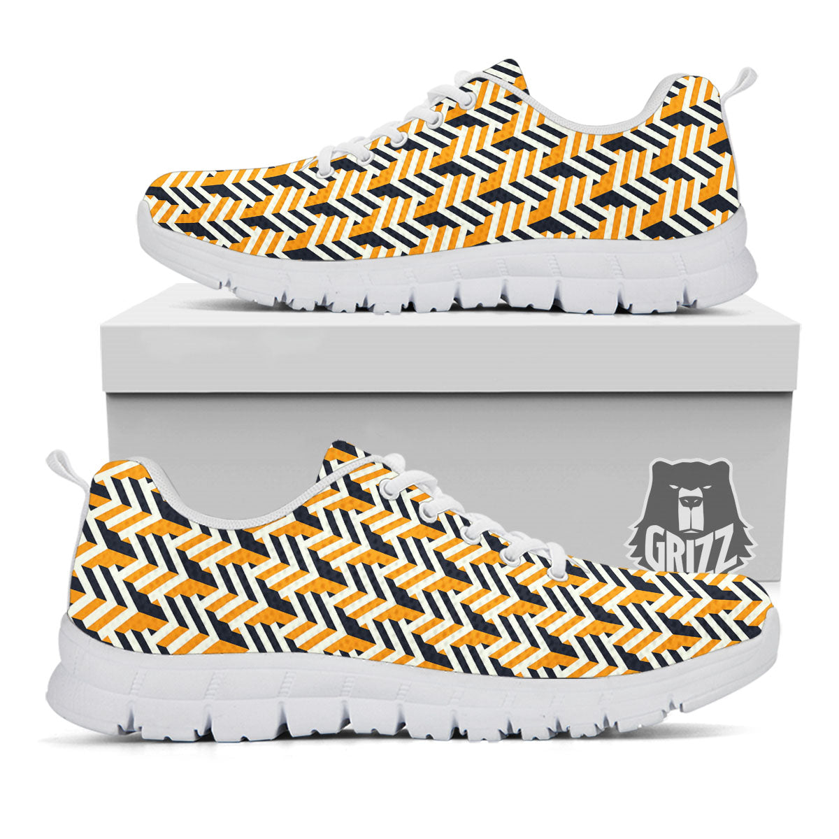 Geometric Isometric Print Pattern White Sneaker-grizzshop