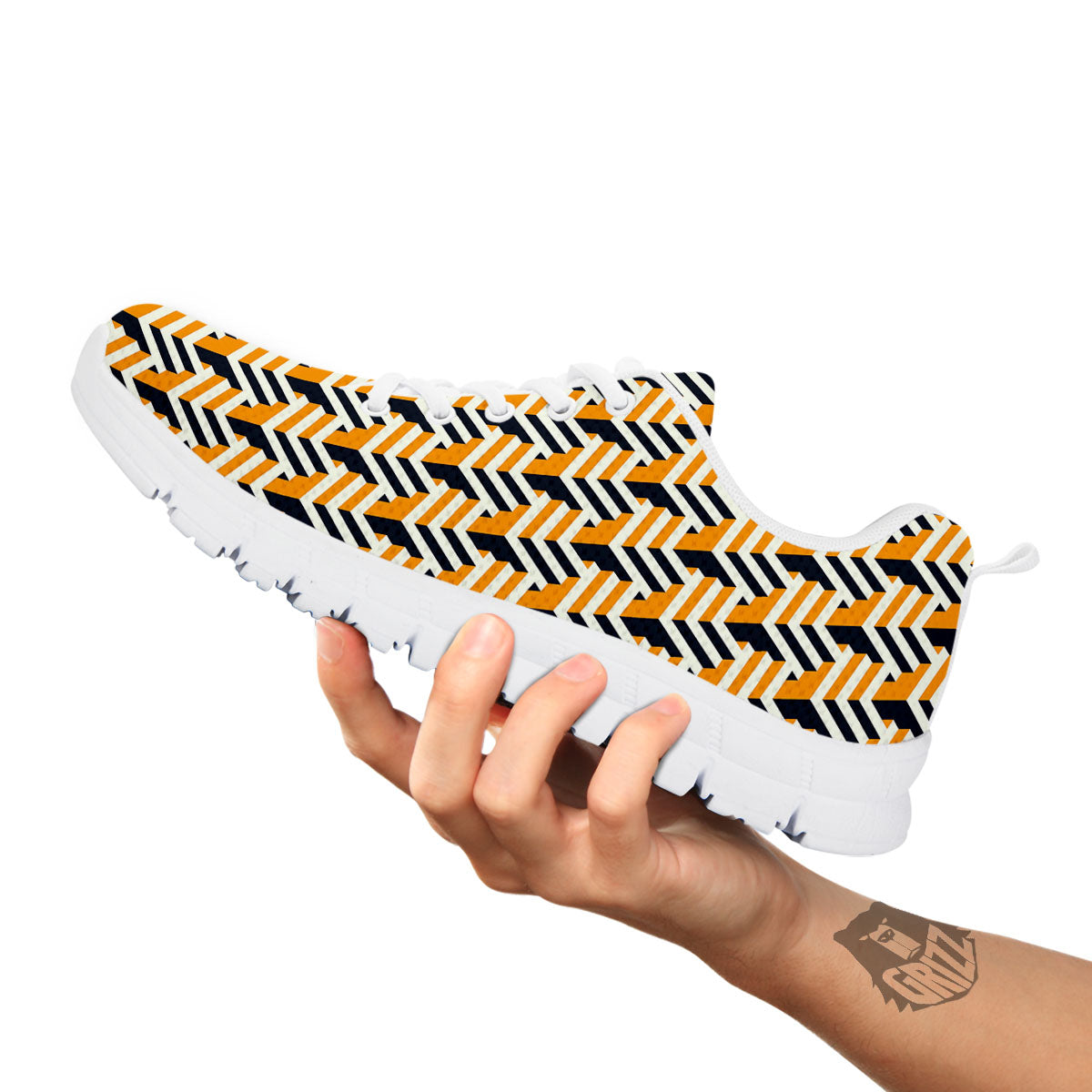 Geometric Isometric Print Pattern White Sneaker-grizzshop