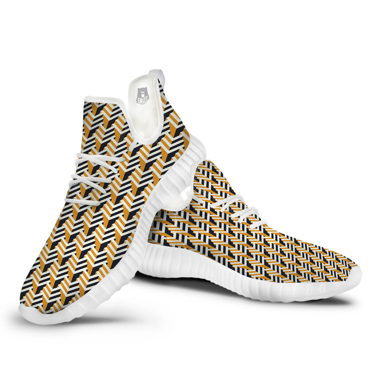 Geometric Isometric Print Pattern White Walking Shoes-grizzshop
