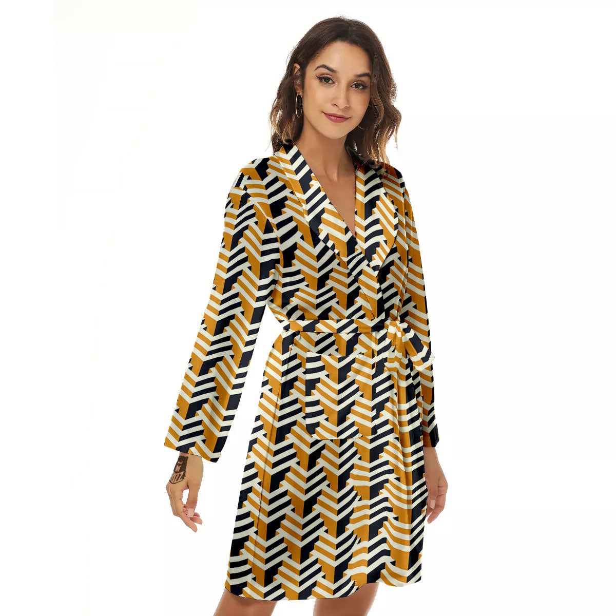 Geometric Isometric Print Pattern Women's Robe-grizzshop