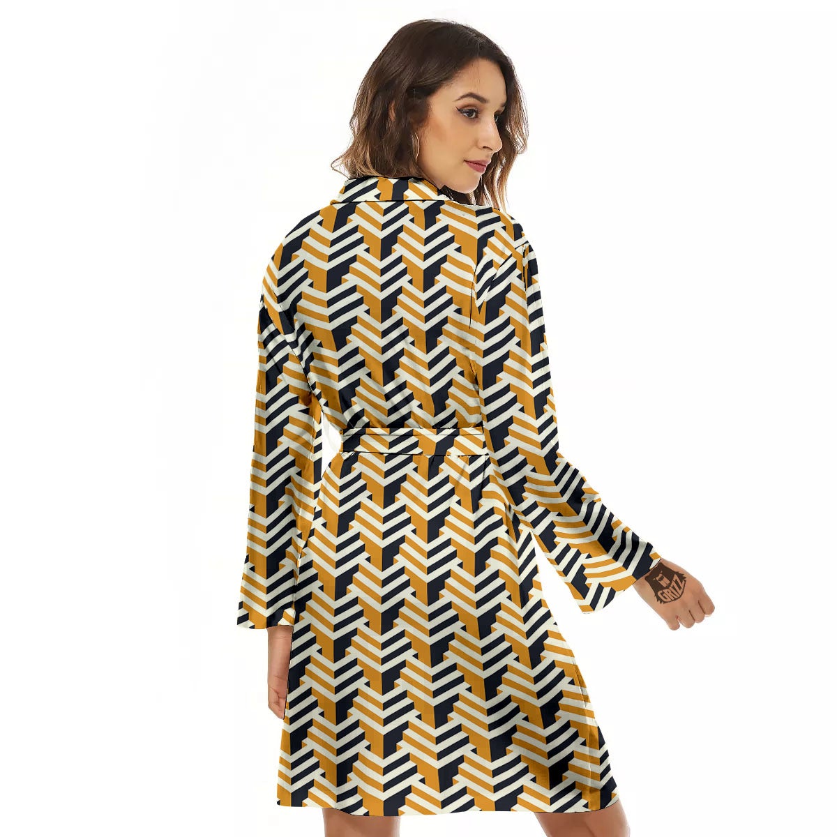 Geometric Isometric Print Pattern Women's Robe-grizzshop