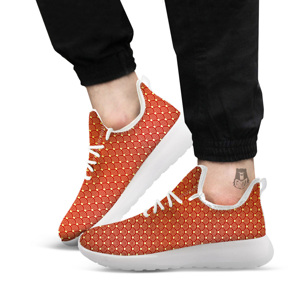 Geometric Japanese Print Pattern White Athletic Shoes-grizzshop