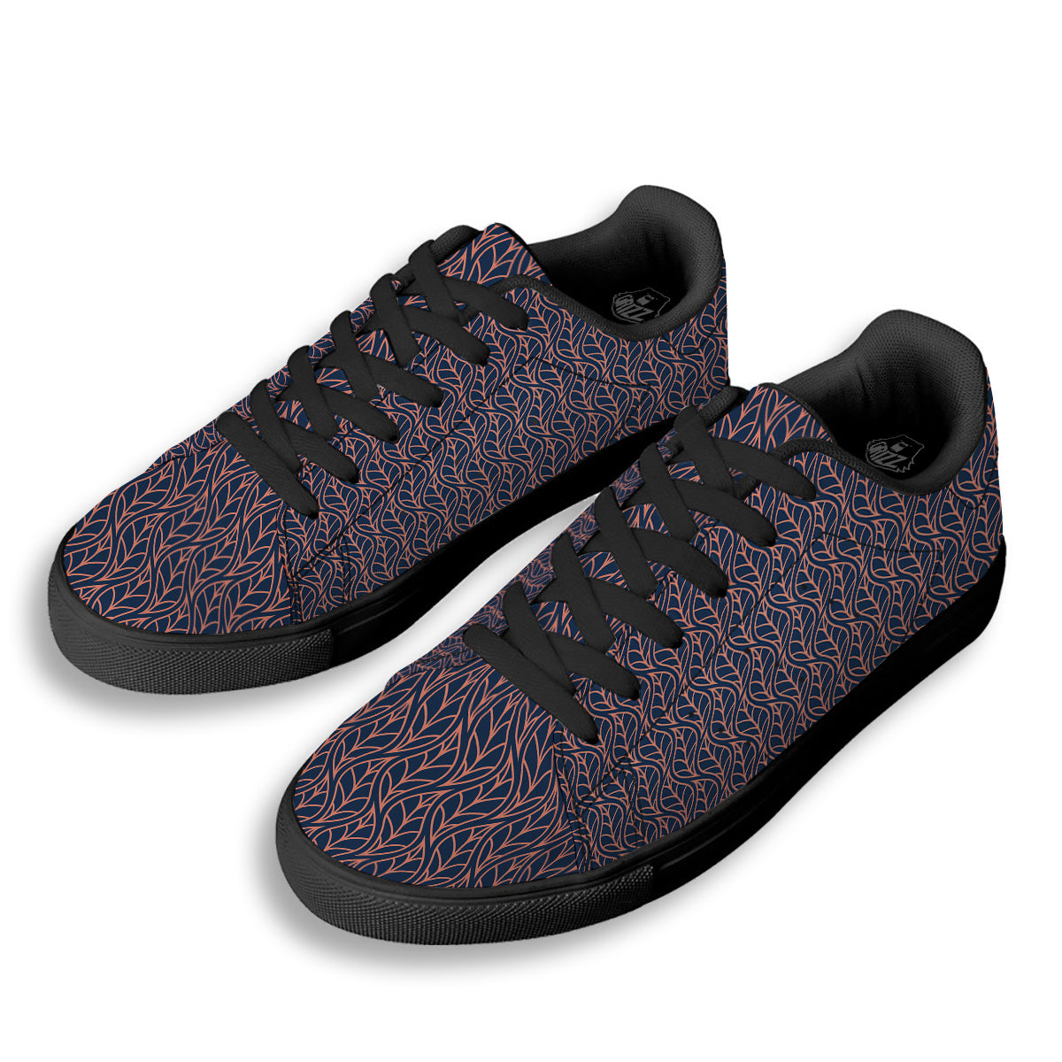 Geometric Leaf Vintage Print Pattern Black Low Top Sneakers-grizzshop