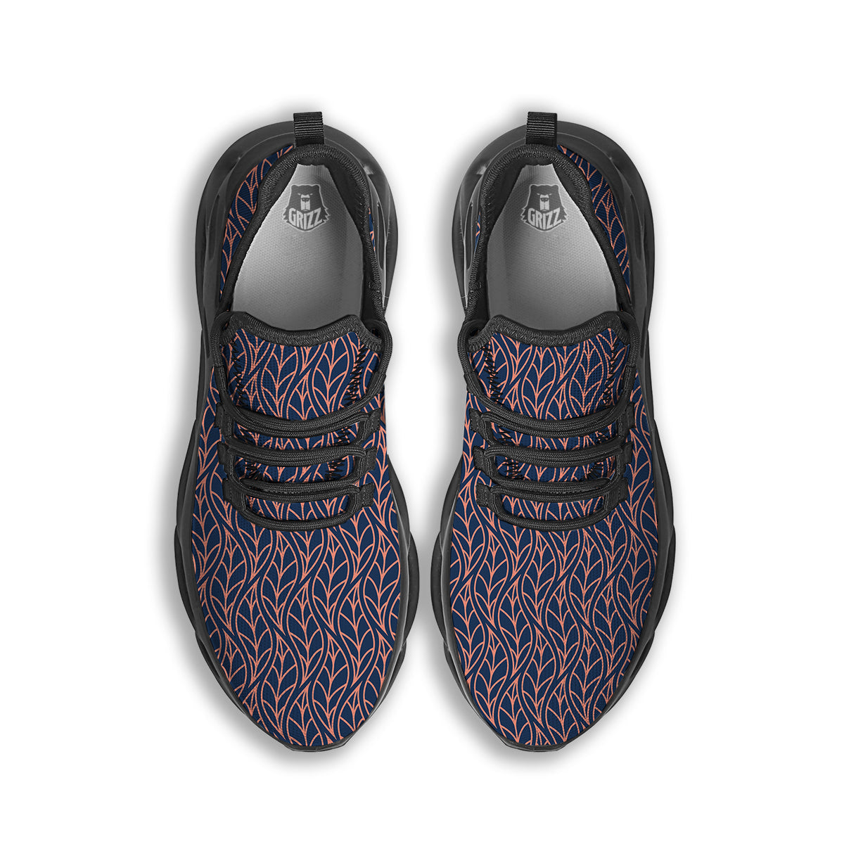 Geometric Leaf Vintage Print Pattern Black Running Shoes-grizzshop