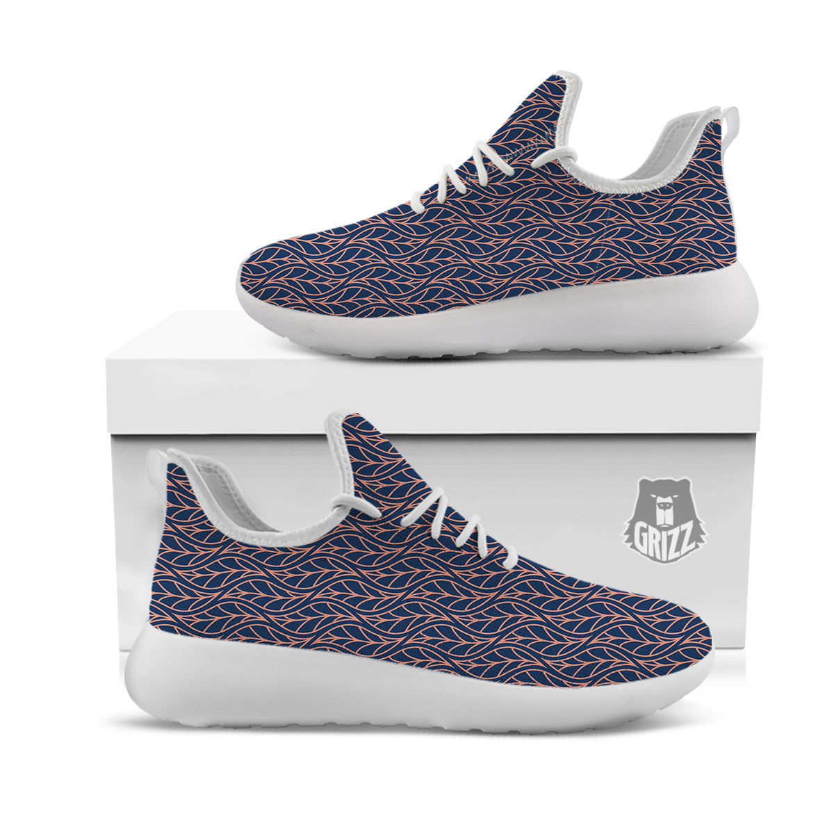 Geometric Leaf Vintage Print Pattern White Athletic Shoes-grizzshop