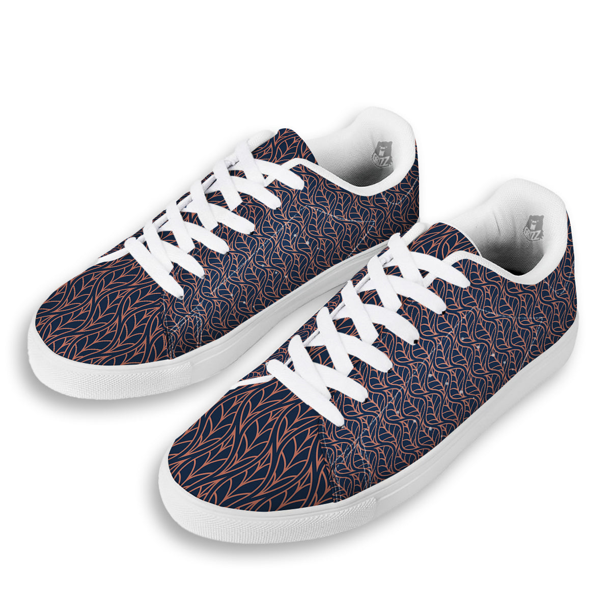 Geometric Leaf Vintage Print Pattern White Low Top Sneakers-grizzshop
