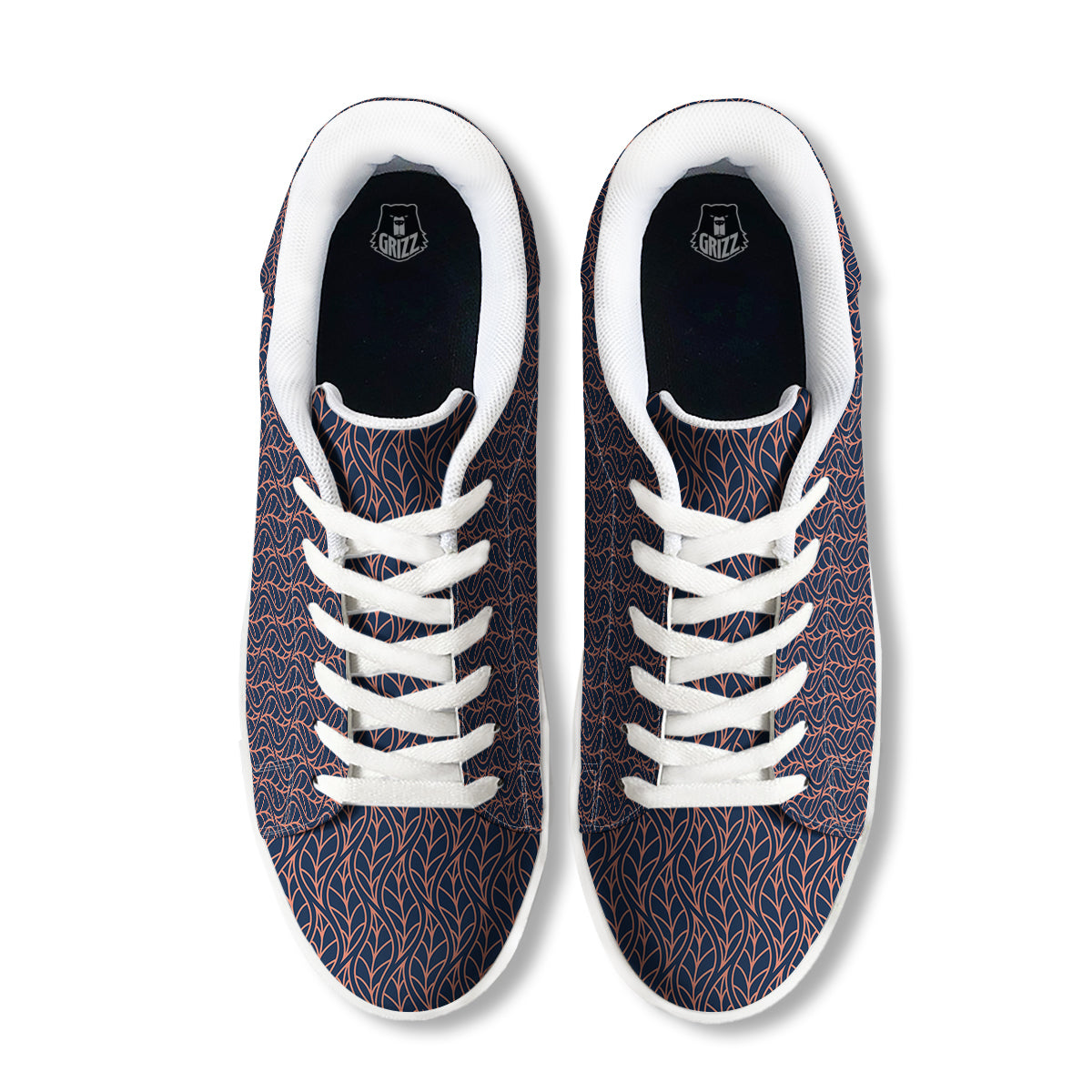 Geometric Leaf Vintage Print Pattern White Low Top Sneakers-grizzshop